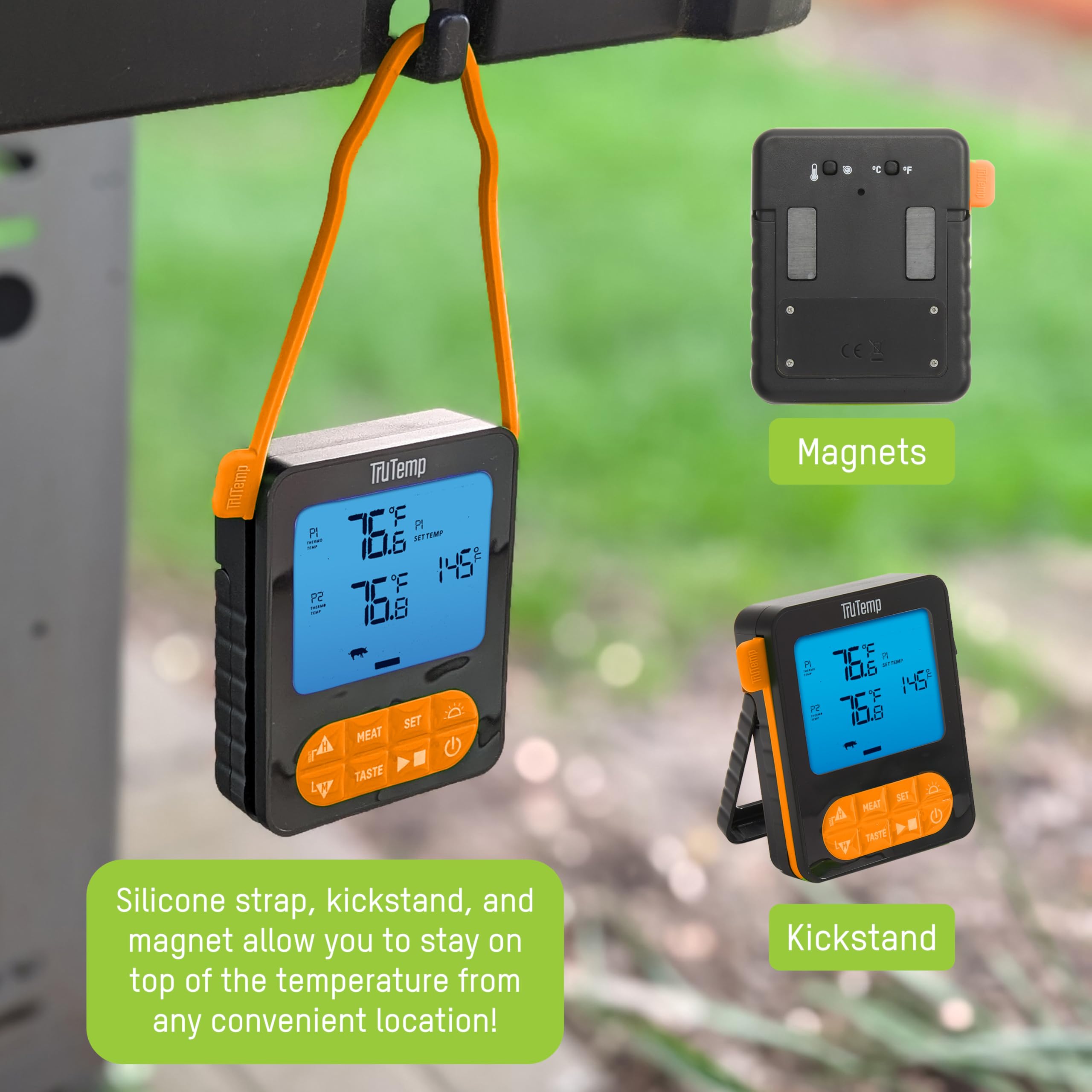 Taylor TruTemp Termómetro programable para carne y alimentos con cable de doble sonda, digital, monitor de dos platos, hornear, asar, fácil de usar, retroiluminado, naranja