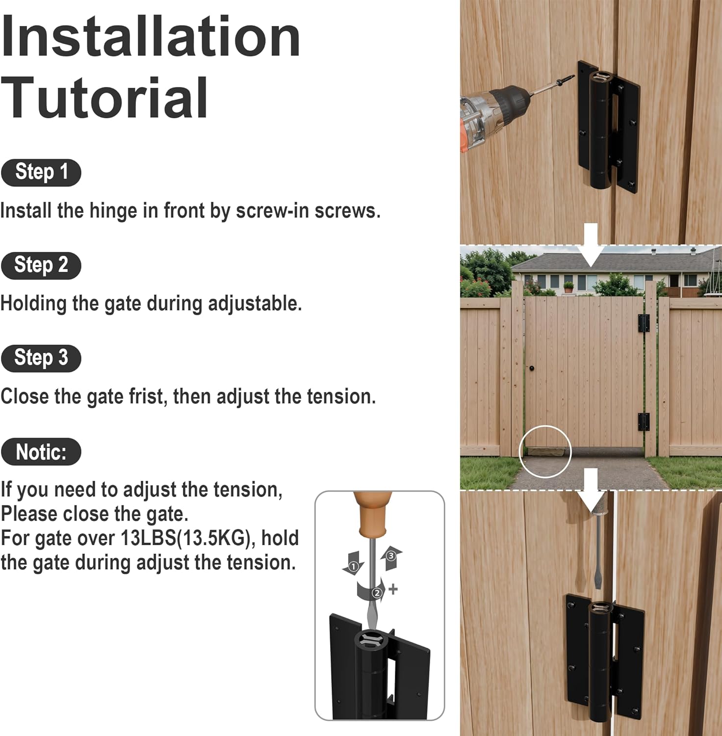 1 Pair 5-3/4” self-Closing gate Hinges, Aluminum Hinges, Heavy Duty gate Hinges for Metal Gates, Pool Gates, Aluminum Gates (1)
