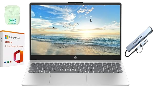HP 15.6" FHD Business & Student Laptop Computer, 16GB RAM 1TB SSD, 8-Cores Intel Core i3, Windows 11 Home with Copilot AI, Fingerprint Reader, PLUSERA Earphones & 8-in-1 Hub Included, Silver