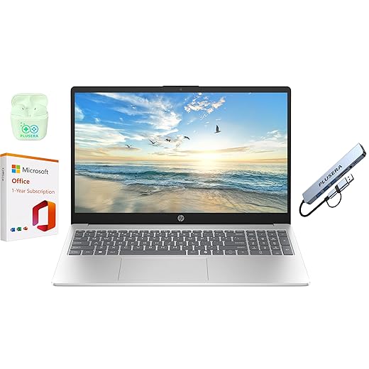 HP 15.6" Business Laptop with Microsoft Office 365 with Copliot AI & 1TB OneDrive, 4GB RAM 128GB SSD, Quad-Cores Intel Processor, Windows 11, PLUSERA Earphones & 8-in-1 Hub Included, Natural Silver