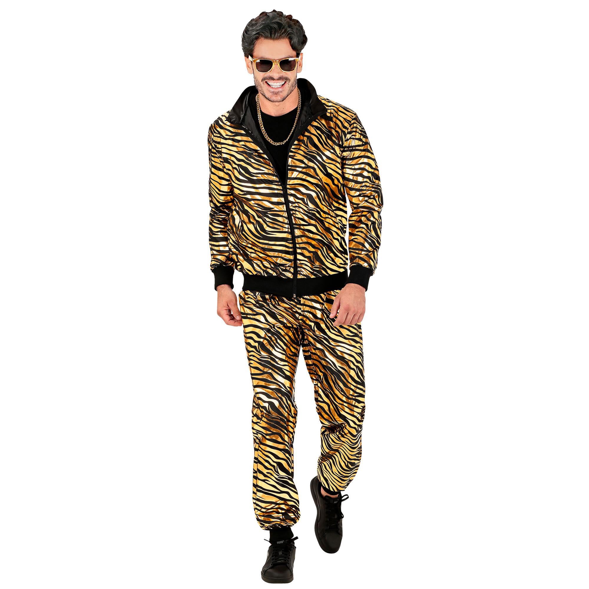 W WIDMANN MILANO Party Fashion Kostüm Trainingsanzug, 80er Jahre Outfit Mit Zebramuster In Goldmetallic Groesse S Fuer Karneval Und Party