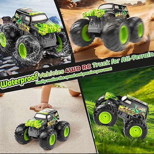 Miniatura 4 de Auto de control remoto anfibio 114, camiones RC de doble rueda, juguete de camión monstruo impermeable de 2.4 GHz, juego de 35 minutos, vehículo