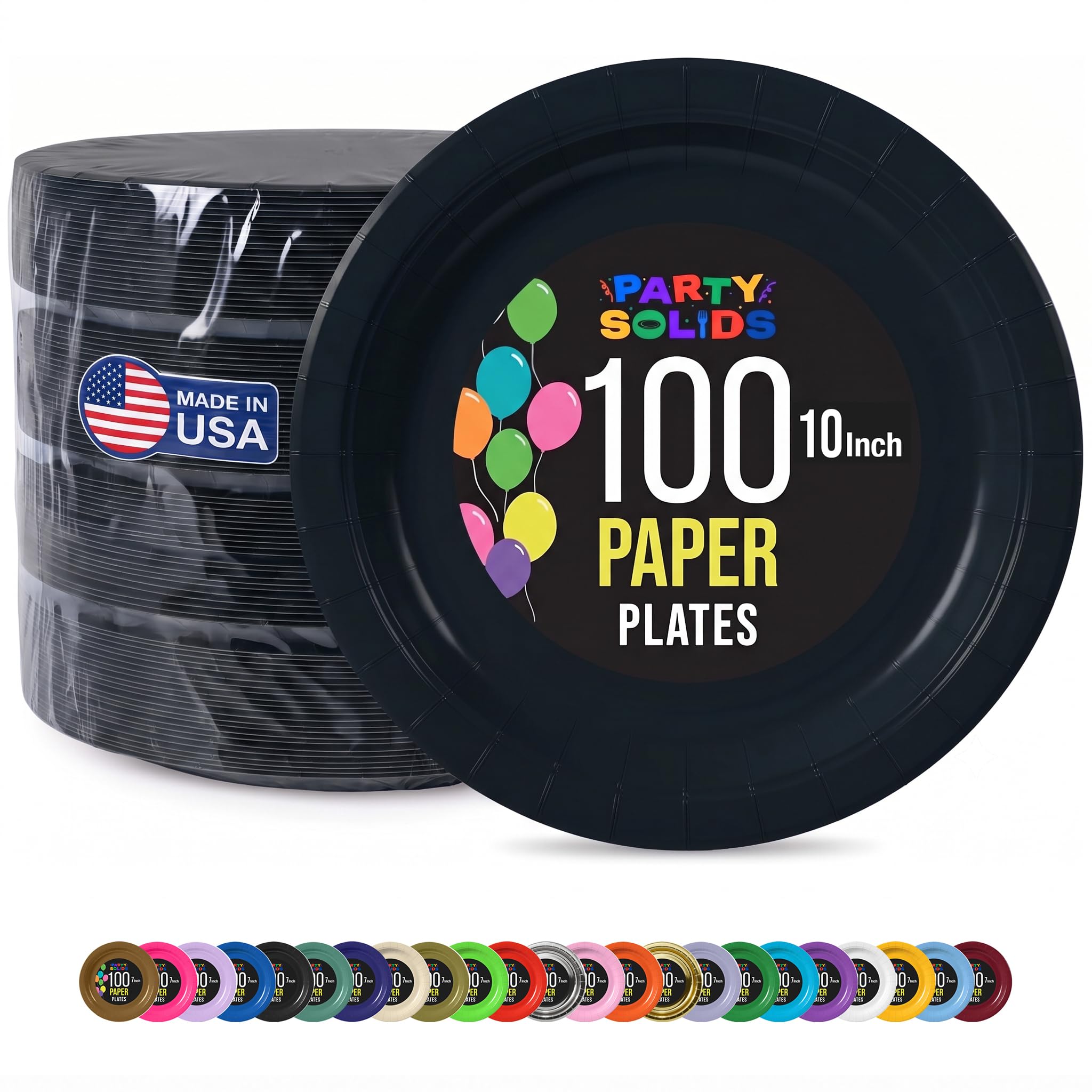 Exquisite Black Paper Plates Disposable 10 Inch Black Party Plates 100 Pcs