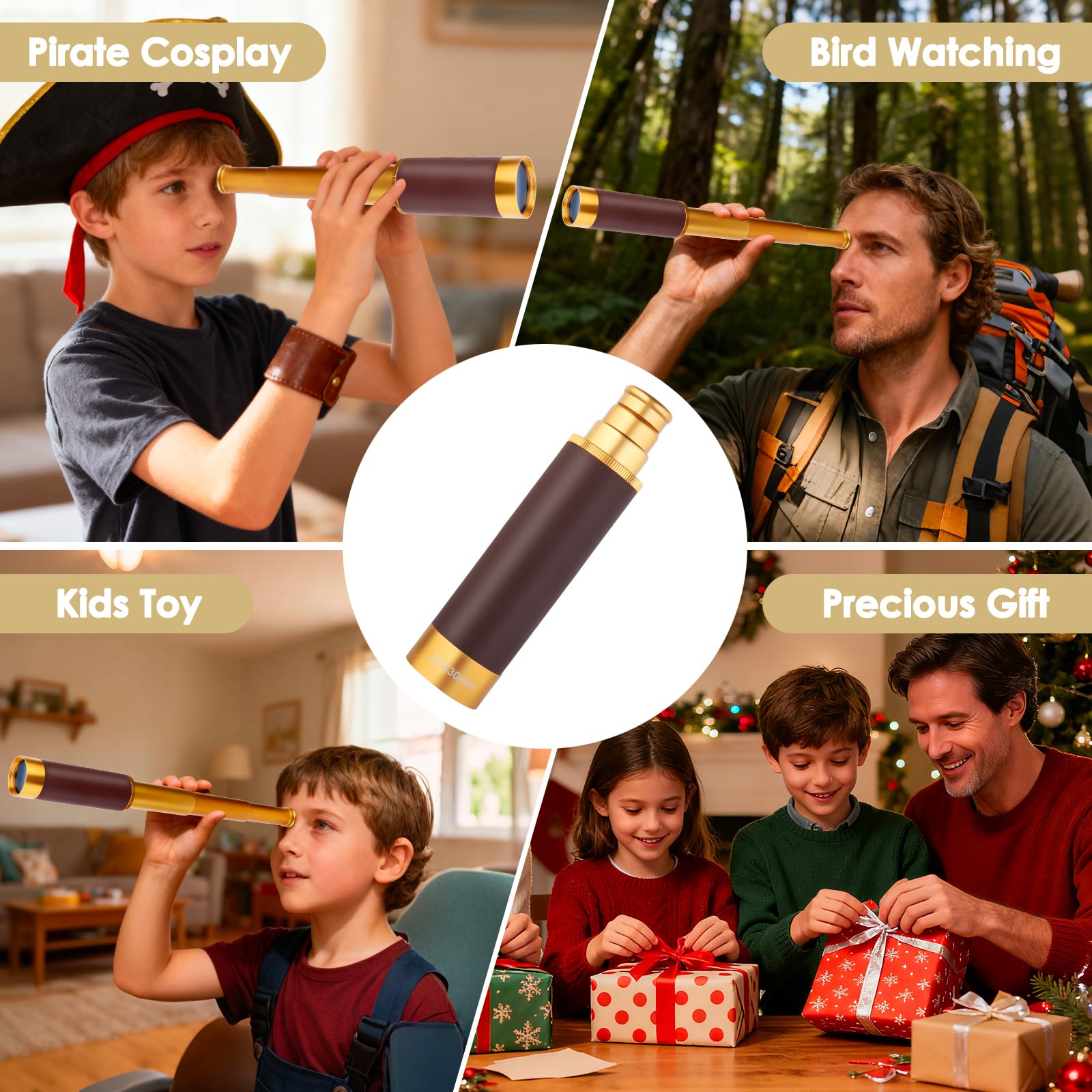Fernrohr Kinder Pirat Retro Monokular 25x30 Zoomable Spyglass BAK-4 Linse Kapitän Jack Teleskop Erwachsene für Outdoor Camping Vogelbeobachtung Jagd
