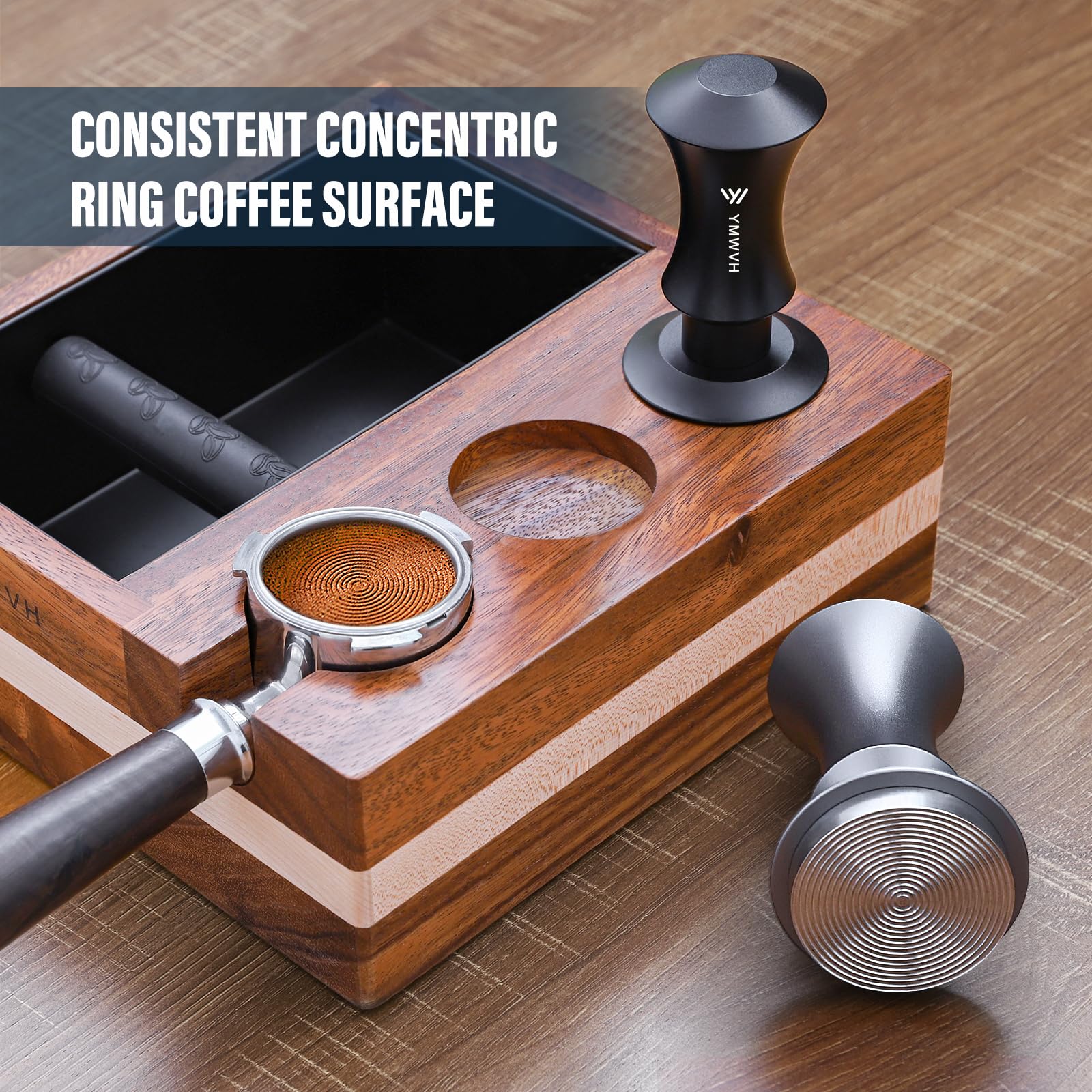 Pressino Per Caffè YMWVH Da 51,5 Mm Con Base Ripple – Calibrato 30 Lb, Molla Extra 20 Lb | Per Macchine La Pavoni