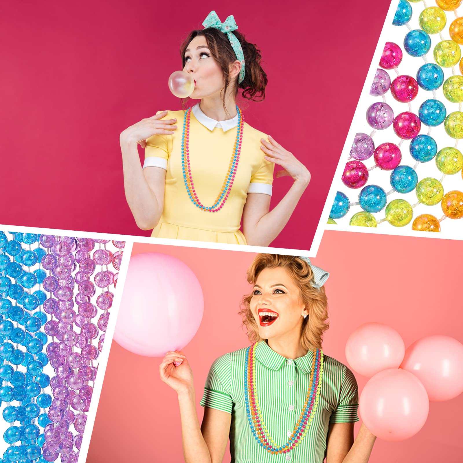 72 Pcs Mardi Gras Beads 33 Inch Glow In The Dark Neon Beads Necklaces  Beaded Bulk Neon Party Favors For Mardi Gras Carnival Birthday Parade Throw 