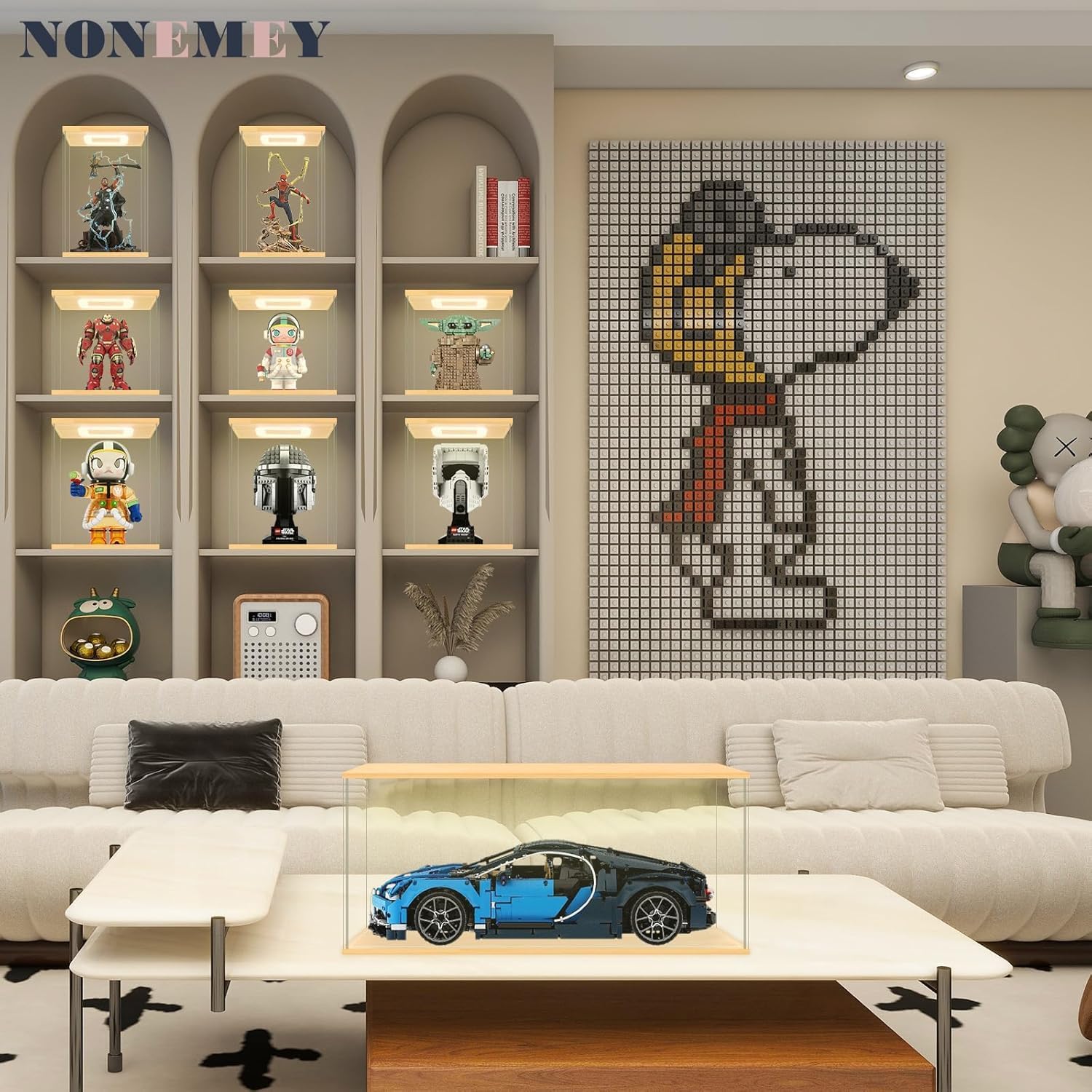 LED照明付き アクリルケース フィギュアケース ディスプレイケース コレクションケース 模型箱 透明箱 組み立て簡単 大型 ブロッ