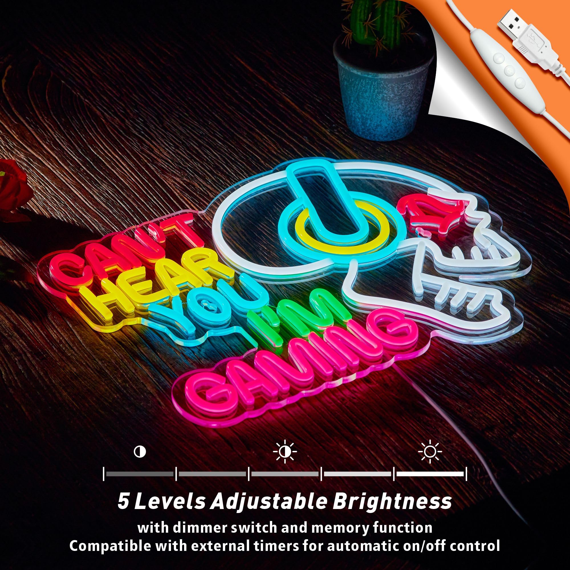 Gaming-Neonschild "Can't Hear You I'm Gaming", Totenkopf-Gamer, LED-Licht, hell, USB-betrieben, beleuchtet, Spielschilder mit Dimmer, für Spielzone, Videoraum, Jungen, Schlafzimmer, Wanddekoration