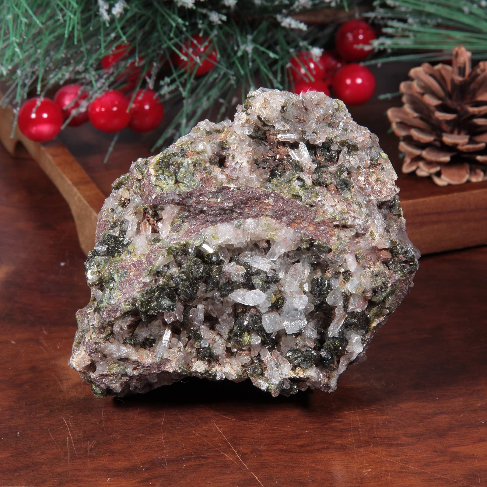 Nupuyai Epidot Stein Kristall Druse Edelstein Cluster Geode Rohstein Deko