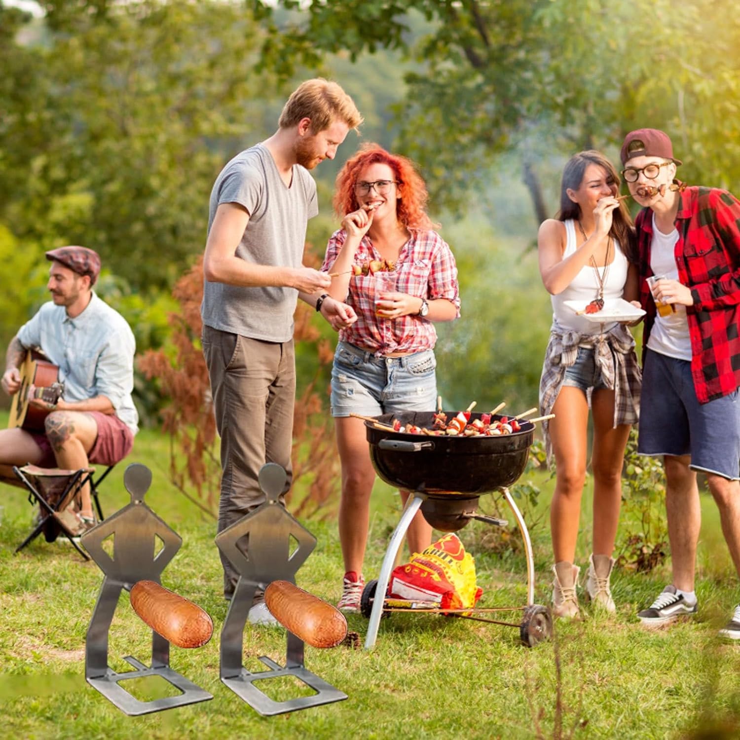 Funny Stainless Steel Hot Dog Sausage Stand Holder Portable Hotdogs Marshmallow Roaster Grill Racks, Hot Dog Cooker BBQ Tool, Hotdog Sausage Barbecue Roasting Sticks Rack Grill Accessories (6 Pcs)