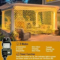 Cozymeow 3x2m 200 LED Hálós Kültéri Fényfüzér Meleg Fehér, Időzítő, 8 Mód, Vízálló 4