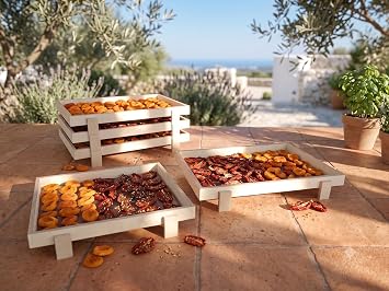 Doğal Huş Ağacı İstiflenebilir Gıda Kurutma Teli (52x35 cm) - Ahşap Meyve, Sebze ve Ot Kurutmalık Tepsisi - Çok Katlı Kurutma Rafı
