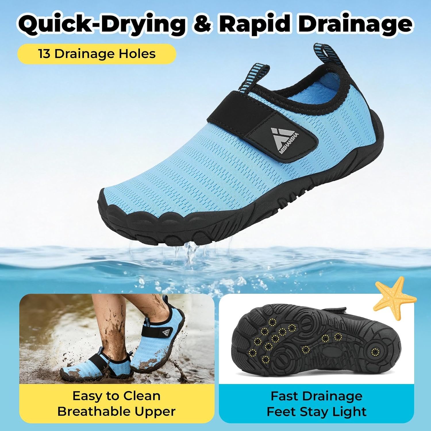 Mishansha Kids Water Shoes Quick-Dry Wide Toe Box Non-Slip Barefoot Shoes Beach Pool Swim Shoes - Image 3