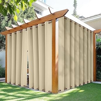 RYB HOME Extra Wide Outdoor Curtains 2 Panels, Blackout Thermal Insulating Water