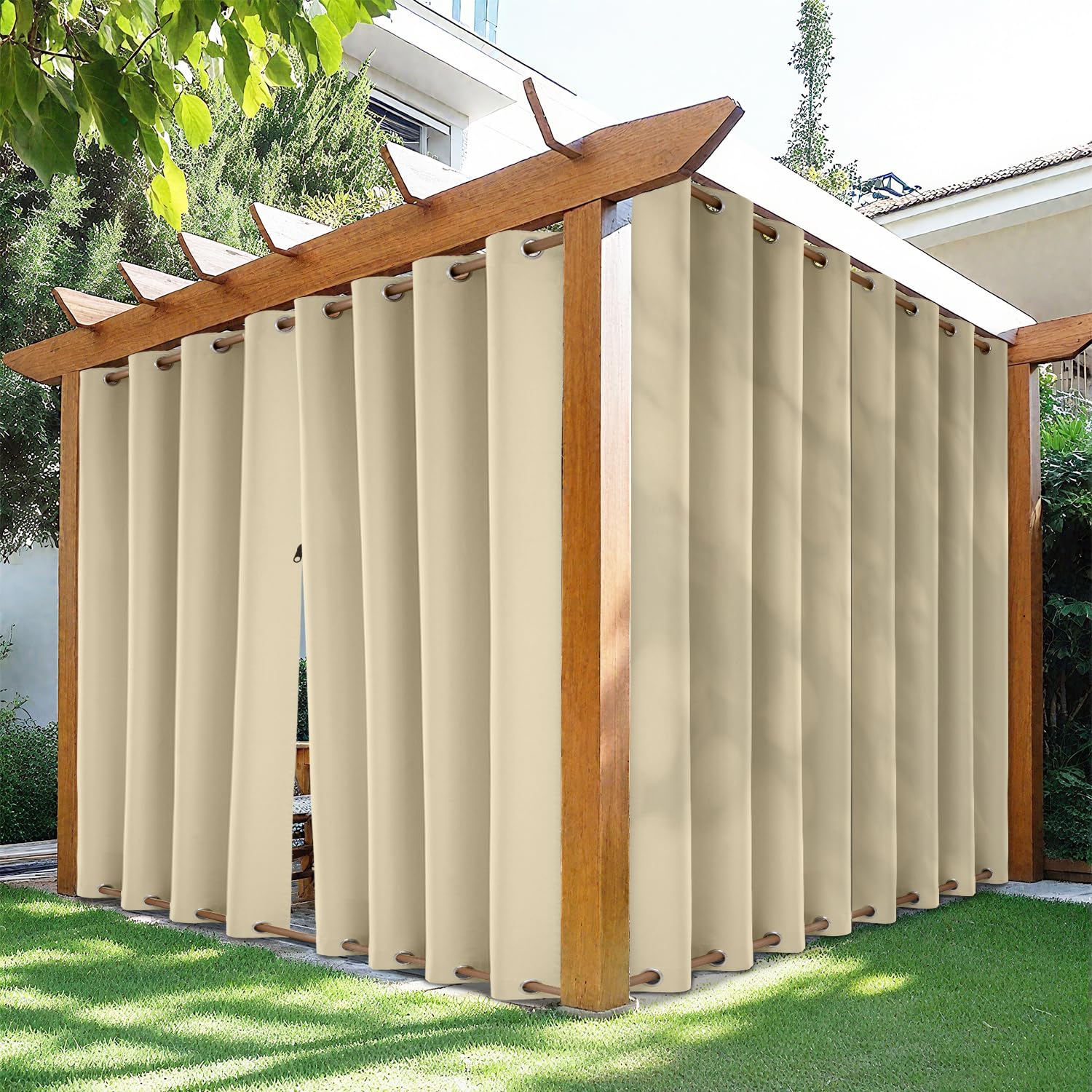 HDCAXKJ Waterproof Outdoor Curtains for Patio with Zipper Top Bottom Grommet Thermal Privacy Drapes 2 Panels Gazebo Outside