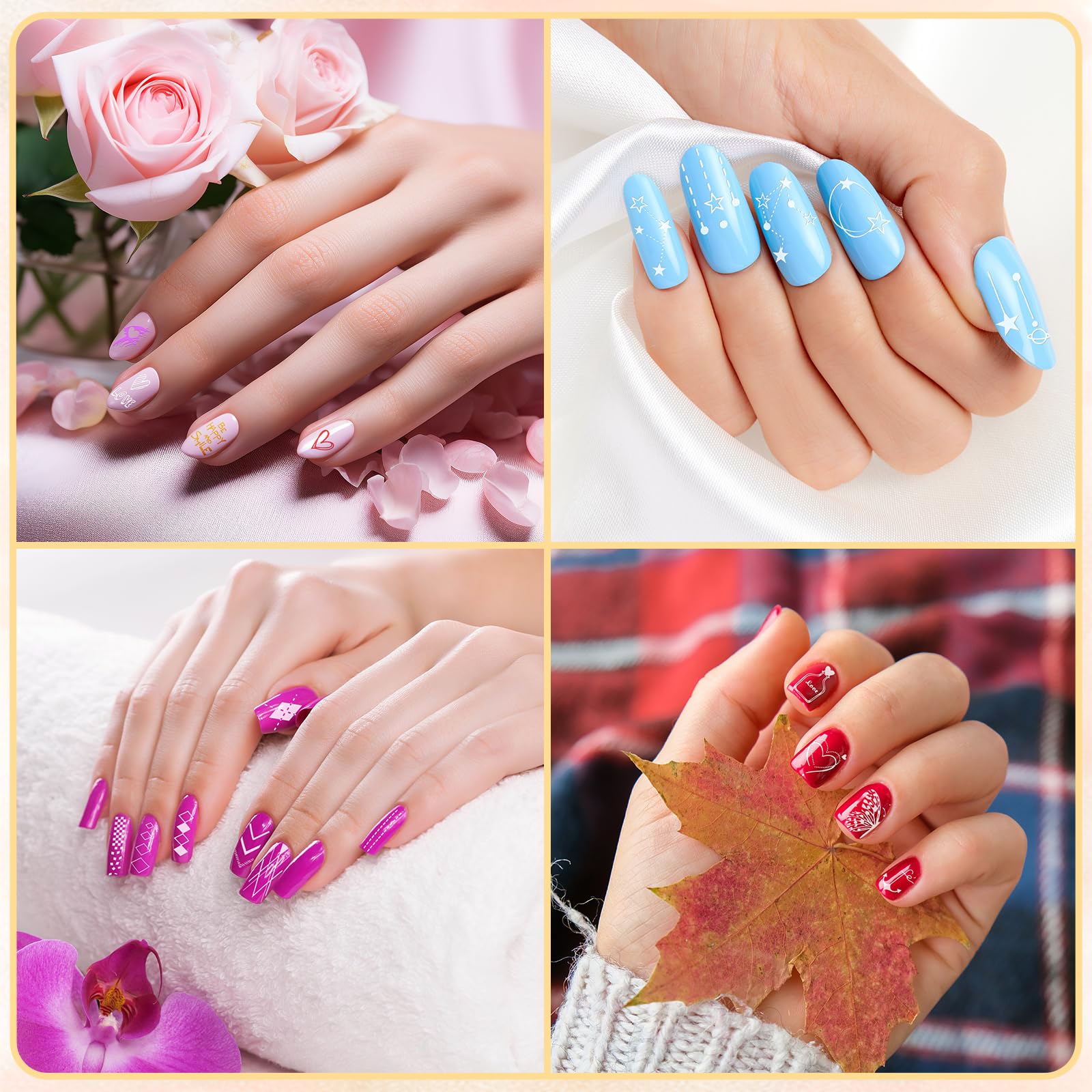 MWOOT 6 PCS Stamping Nail Art, Linee Geometria Fiore Cuore Farfalla Stencil Unghie Nail Art, Unghie Piastre French Manicure Nail Piastra, Unghie Timbro Scraper Piatti Templates per Decorazione Unghie