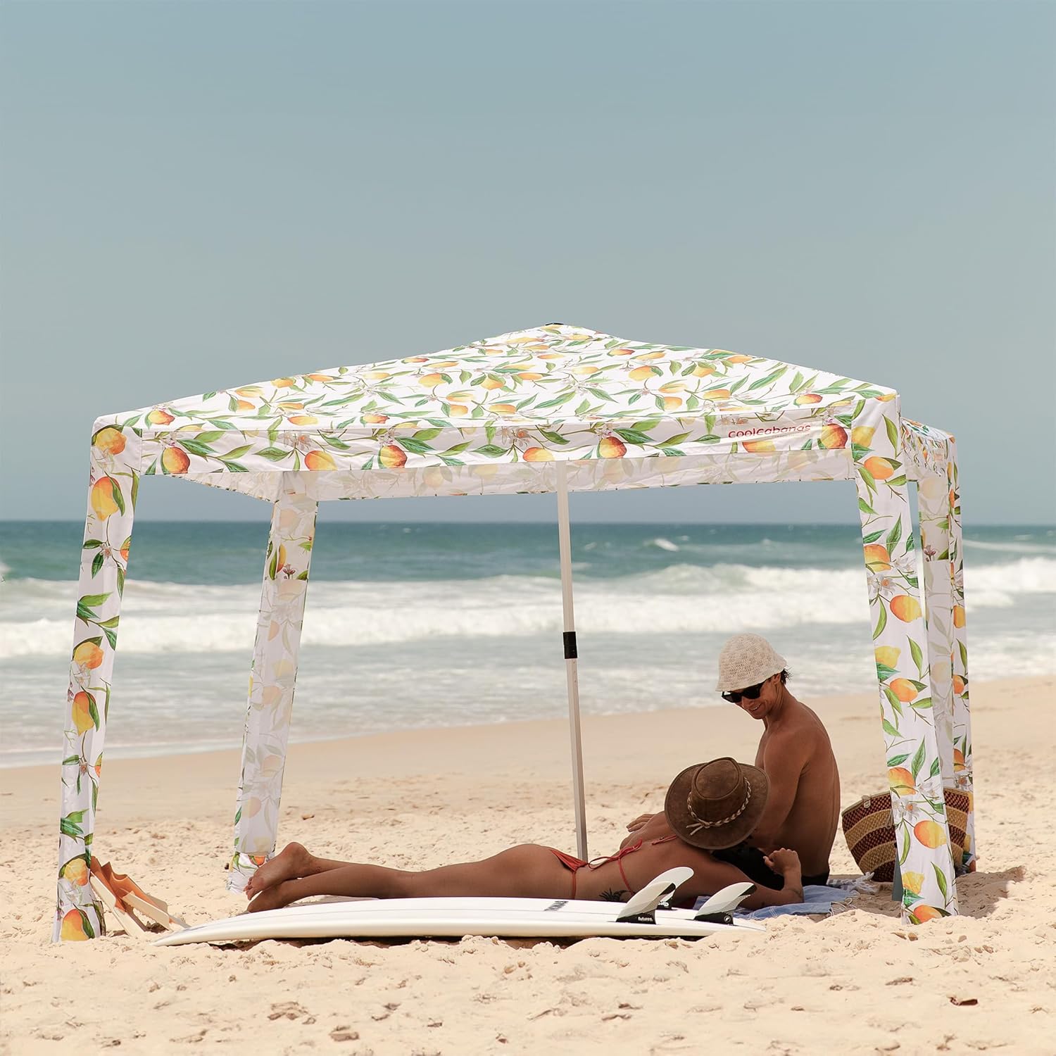 CoolCabana Beach Shade Tent - Easy Setup, UPF 50+ Protection, Large & Medium Sizes, Compact & Wind Resistant - Beach Cabana for The Whole Family - Lemon Scarletta, Large