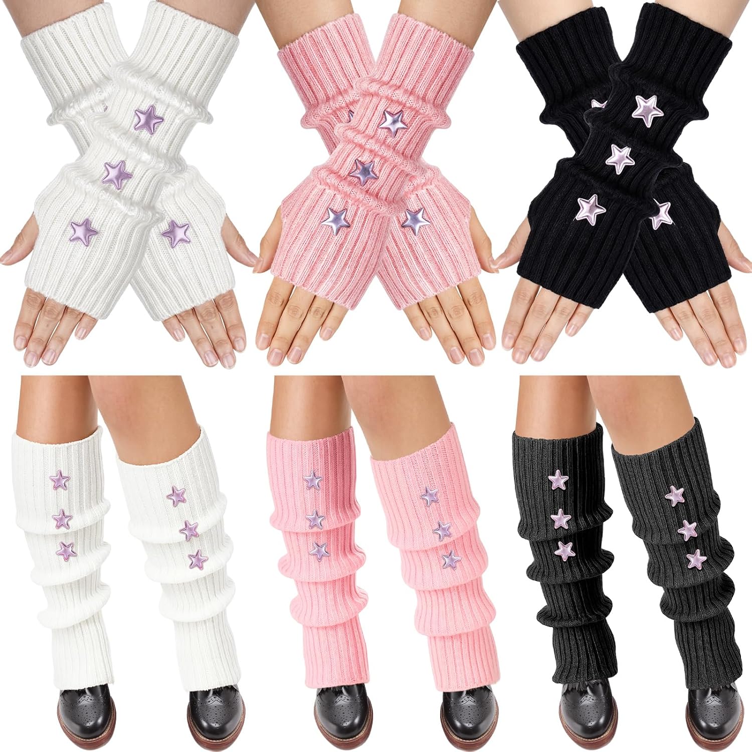 6 Pairs Kawaii Arm and Leg Warmers Y2k Japanese Style Accessories School Lolita Cute Costume for Girls Women