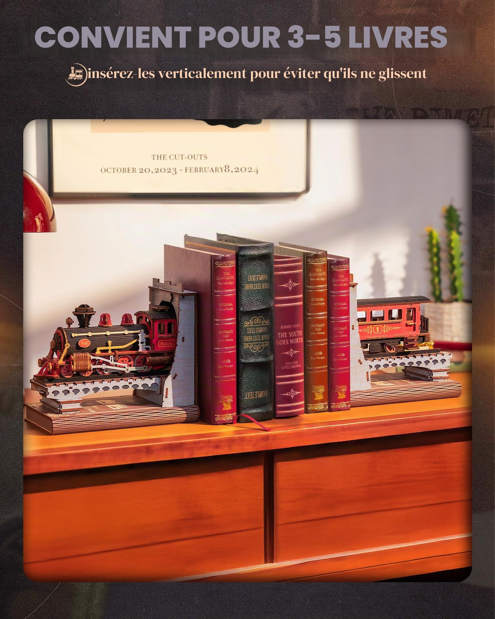 Rolife Book Nook Kit Maison Miniature à Construire DIY Maquette Adulte en Bois Décoration de Bibliothèque Livre Salon Puzzle Century Train 3D Booknook Bookend Modélisme Diorama Serre-Livres TGE01