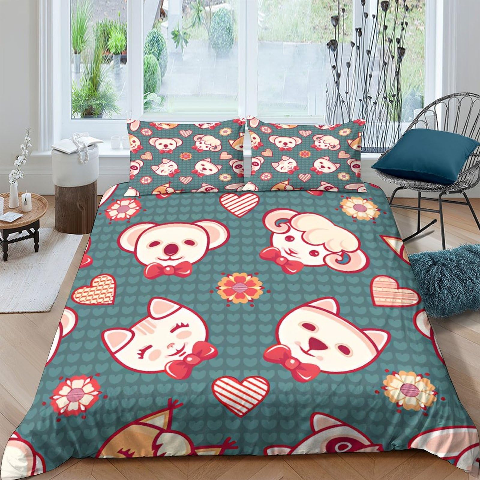 Parure de lit animaux chèvre 3D : housse de couette 200x200 microfibre avec taies d'oreiller