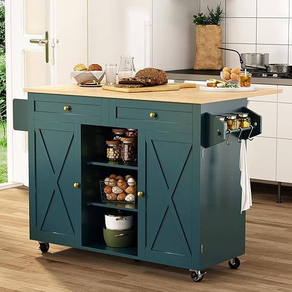 Amazon.com: HLR Kitchen Island On Wheels, Rolling Kitchen Island Cart ...