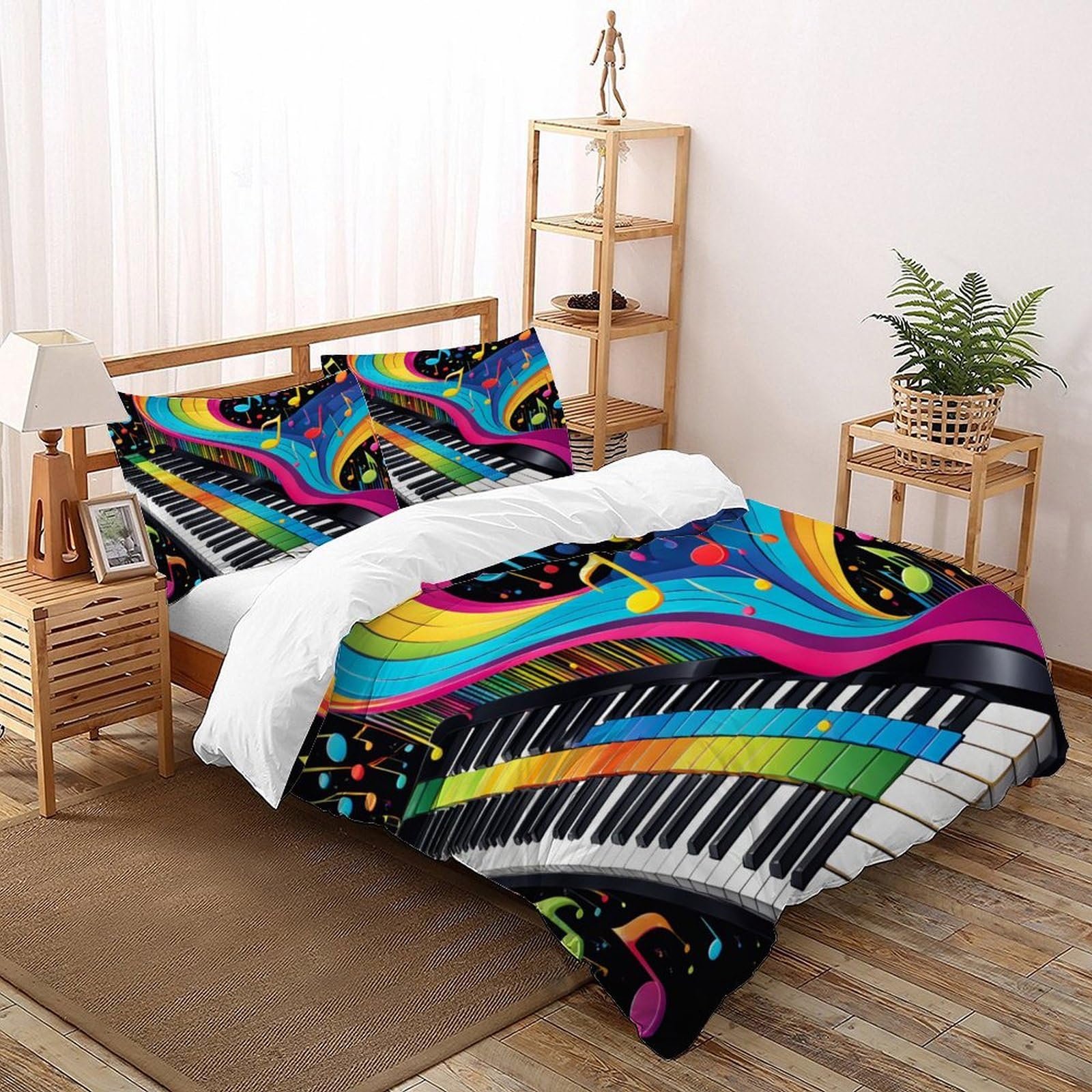 Housses de couettes music notes microfibre pour grand lit sans pli ni repassage fastidieux