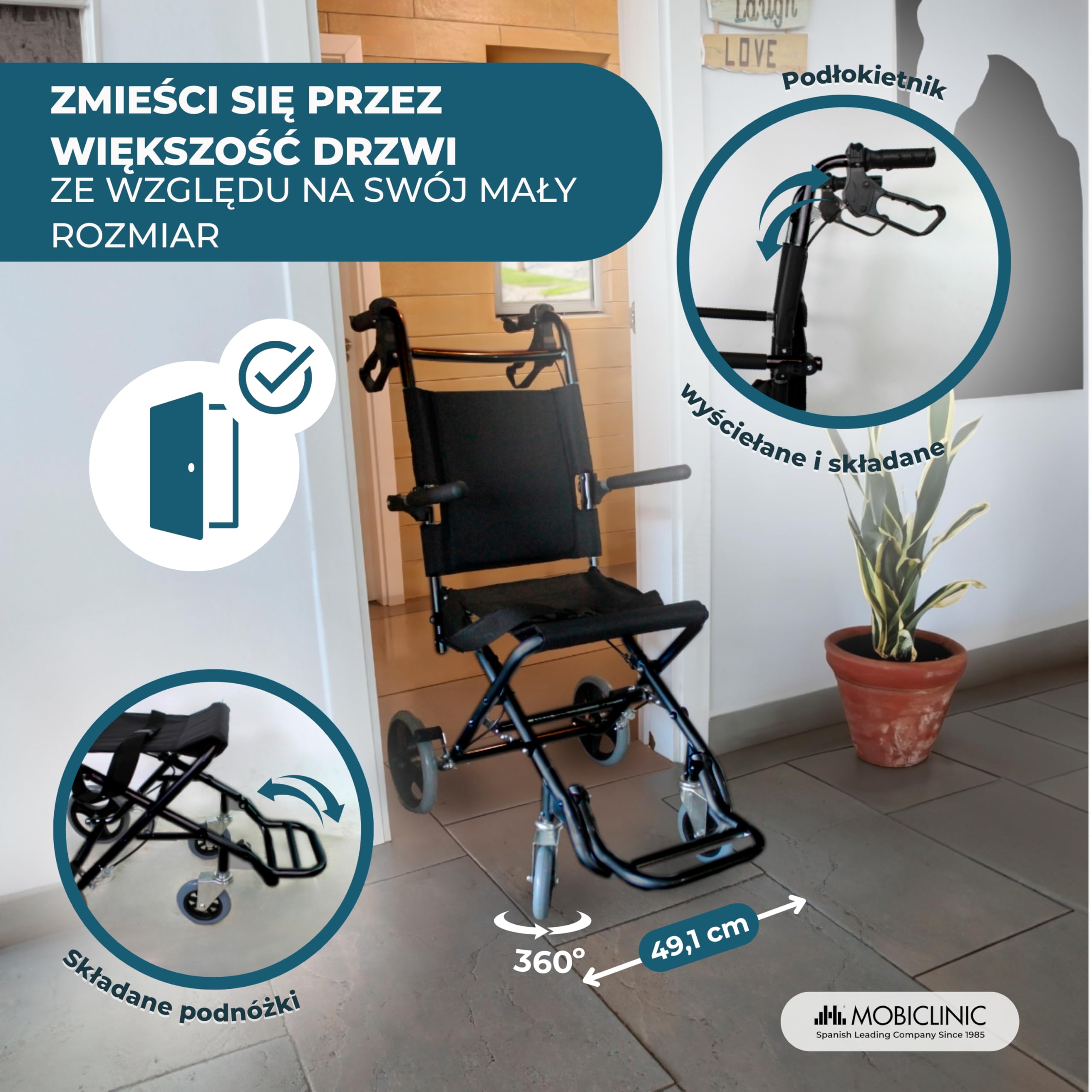 Wózek transportowy | Składany | Aluminium | Małe kółka | Hamulce na dźwigniach | Czarny | Saturn | Mobiclinic
