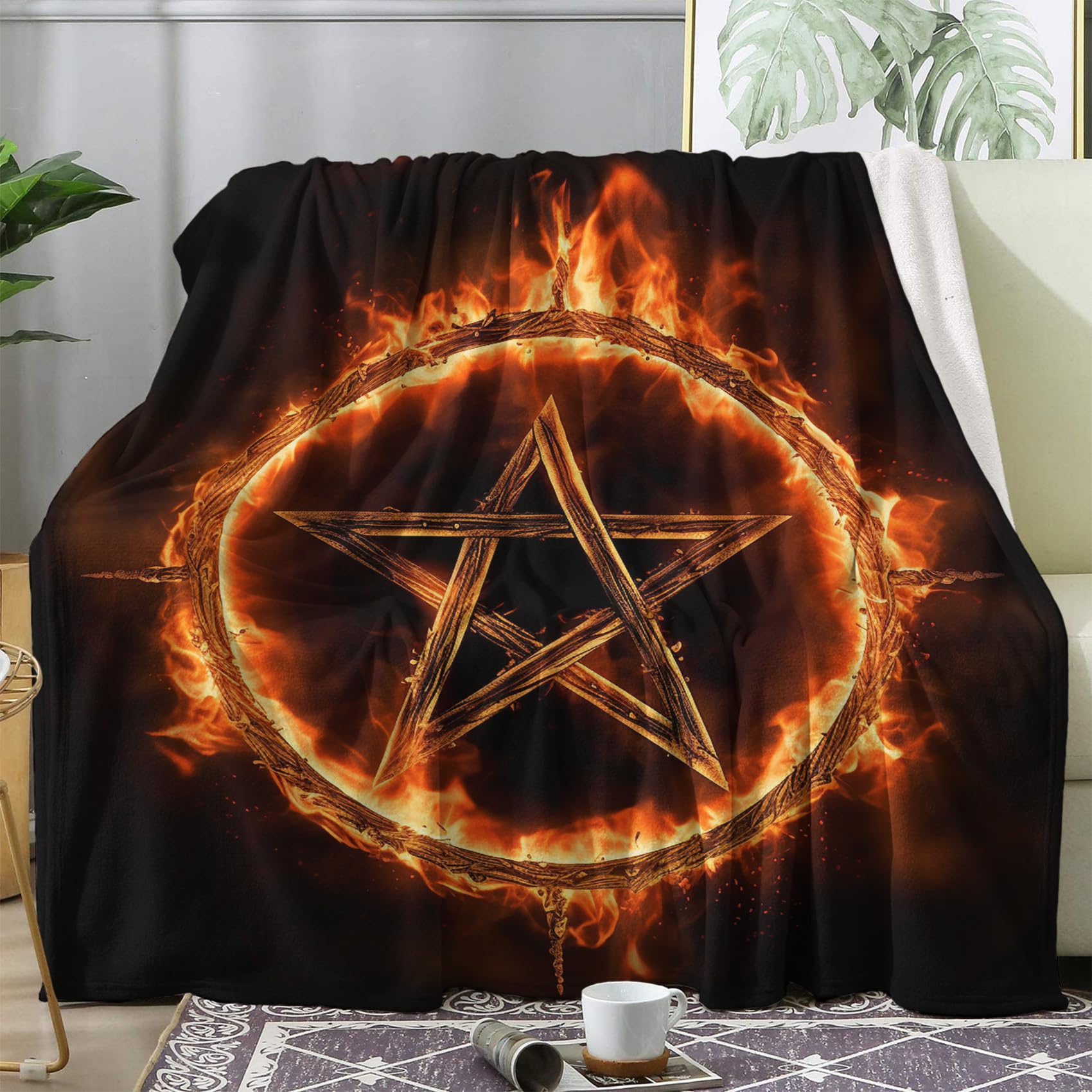 ECOTOS Pentagram Blanket Demon Fleece Throw Blanket for Bed Sofa, Soft Fluffy Flannel Warm Blankets and Throws for Armchairs Couch Outdoor Camping Travel, Queen 220x240cm