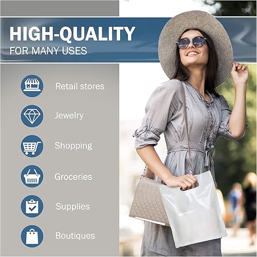 Miniatura 5 de White Merchandise - Bolsas de plástico para compras, paquete de 100 unidades de 9 x 12 pulgadas con 1.5 mil de grosor, asas troqueladas, perfectas