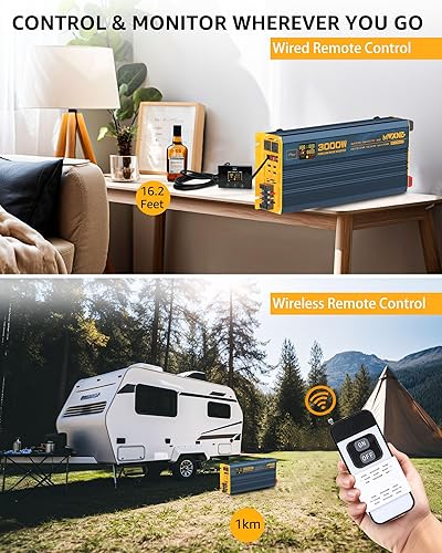 Miniatura 90 de Inversor de corriente de 1500 W/3000 W (pico), onda sinusoidal pura CC de 12 V a 110 V 120 V, convertidor de CA, 3 salidas de CA, inversores