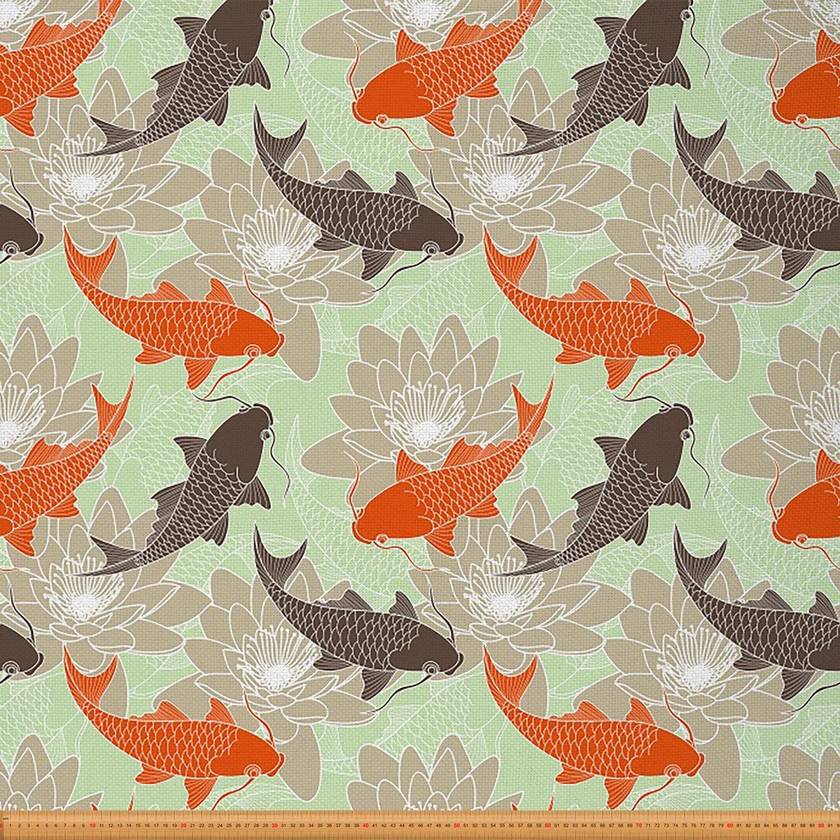 Oriental Sketch Style Fabric by The Yard Watercolor Floral Botanical Theme Upholstery Fabric for Chairs and Home DIY Projects Traditional Carp Lotus Decorative Waterproof Fabric 2 Yards,(L184*W150cm)
