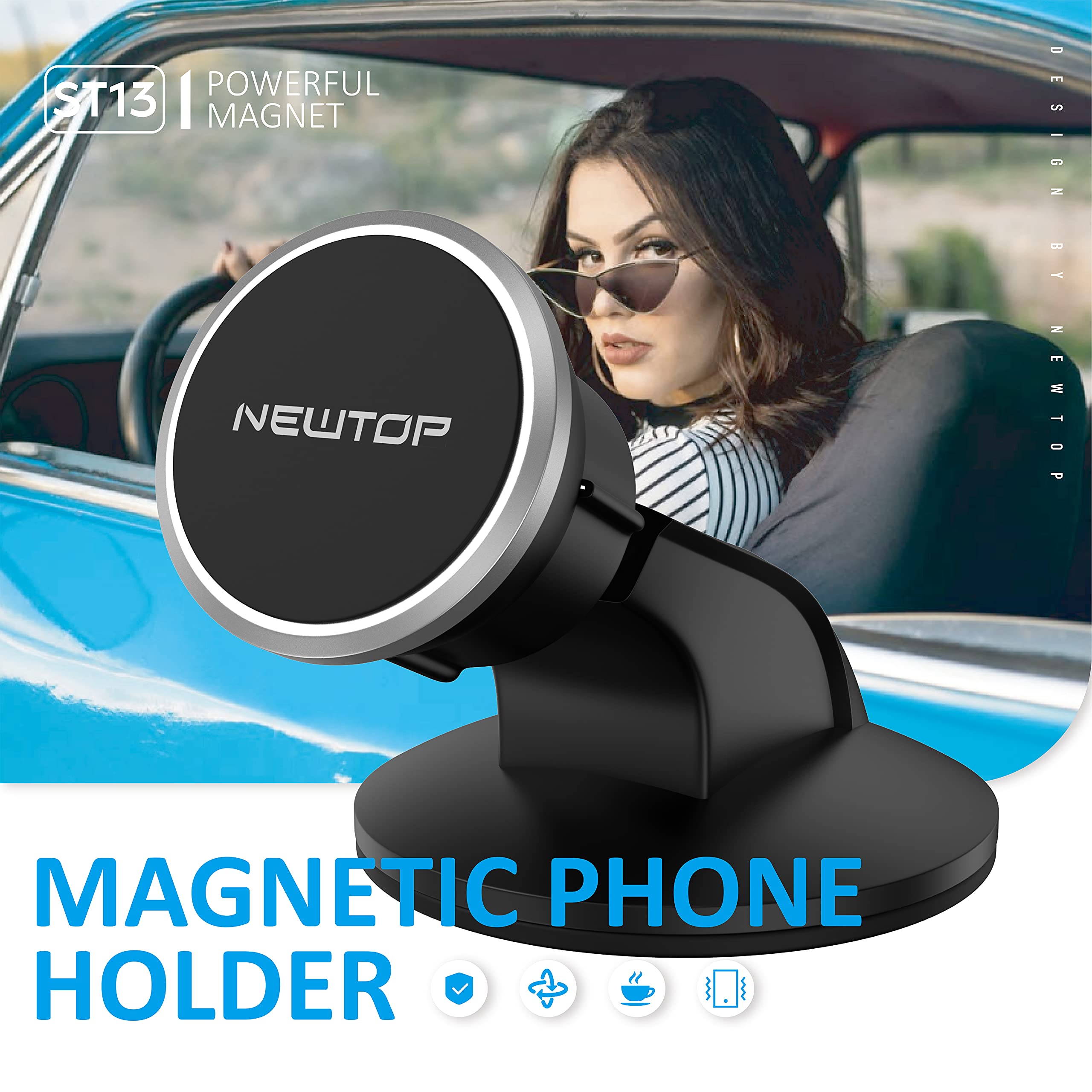 Supporto Magnetico NEWTOP ST30 Per Auto, A Pinza Con Vite Di Sicurezza Per Bocchette Aria, Calamita N52, Universale Per Smartphone E GPS, Nero - 3