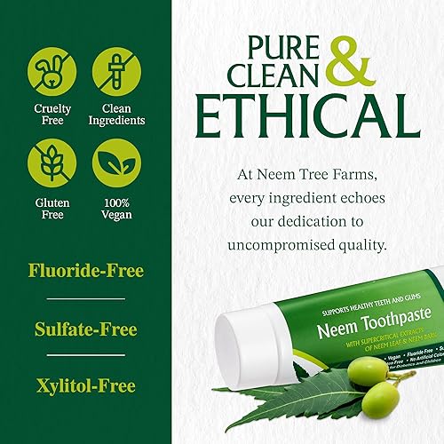 Miniatura 9 de Neem - Pasta de dientes sin flúor para adultos, niños y diabéticos, pasta de dientes 100% vegana natural, sin flúor, sin gluten, sin ingredientes