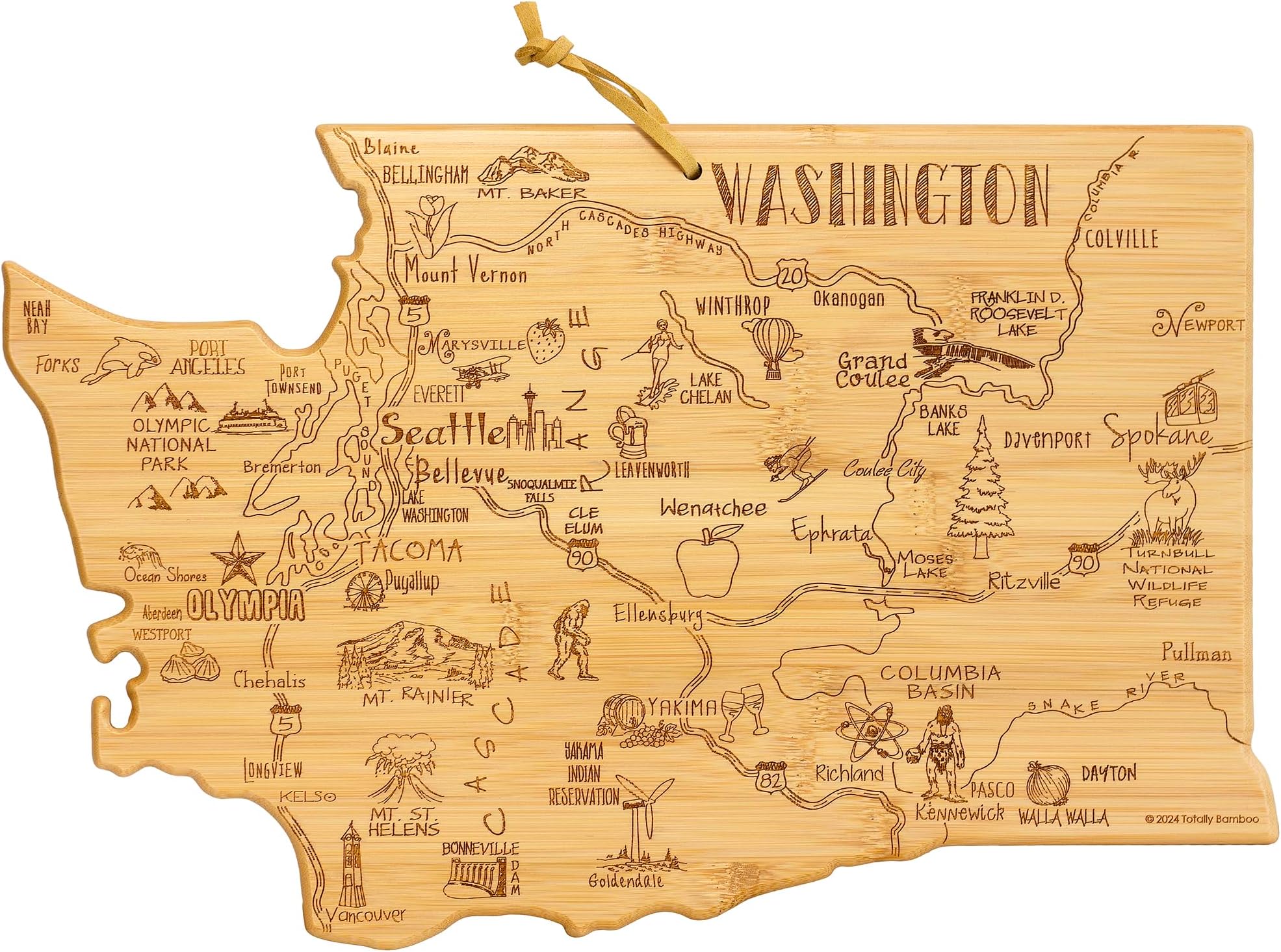 Totally Bamboo Destination Washington State Shaped Cutting Board