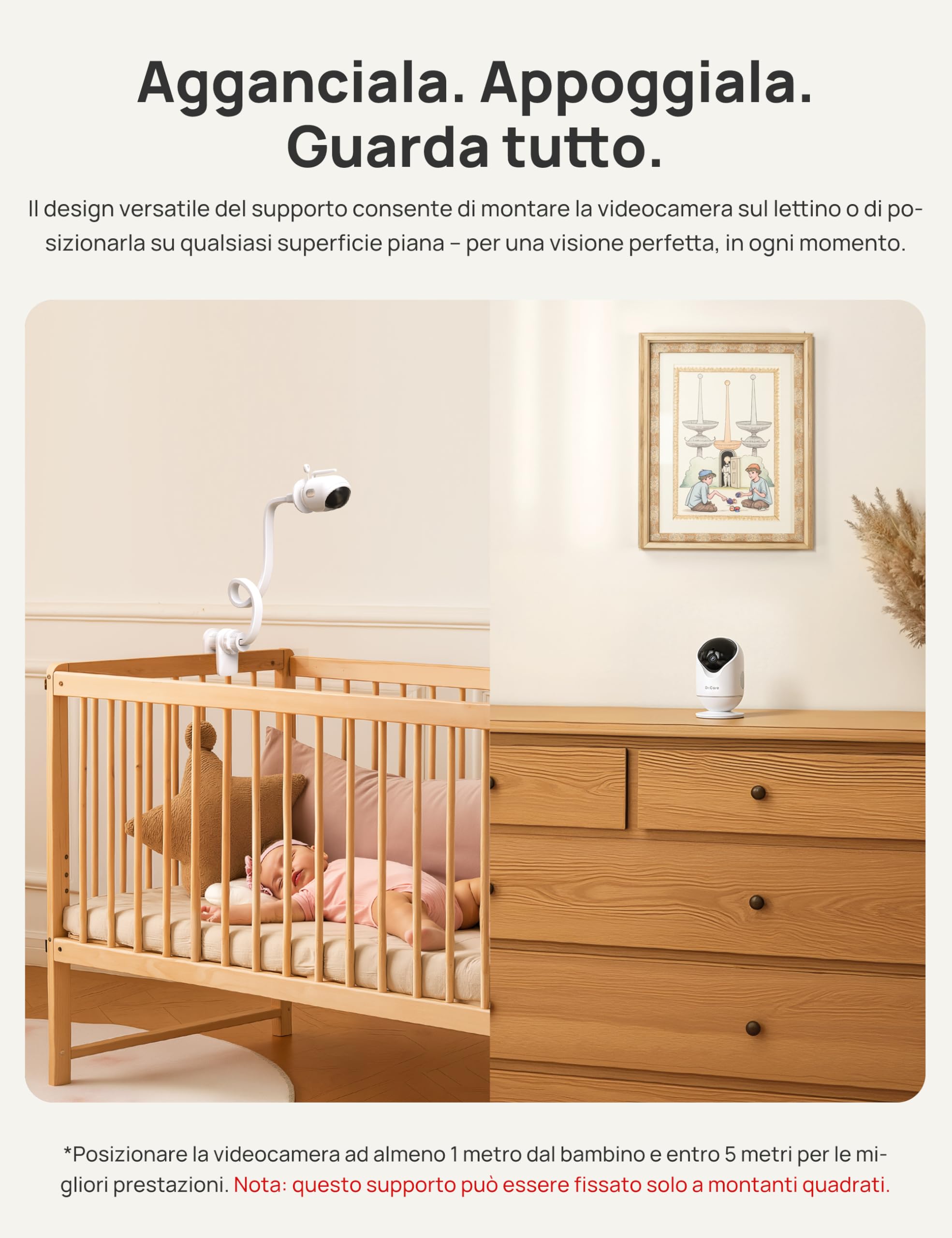 Dr.Care VistaView Baby Monitor WiFi 5” 1080P Schermo Diviso 2K/3MP Telecamera APP Mobile 5000mAh Batteria HD Visione Notturna Allarmi Pianto Movimento Audio Bidirezionale 390m