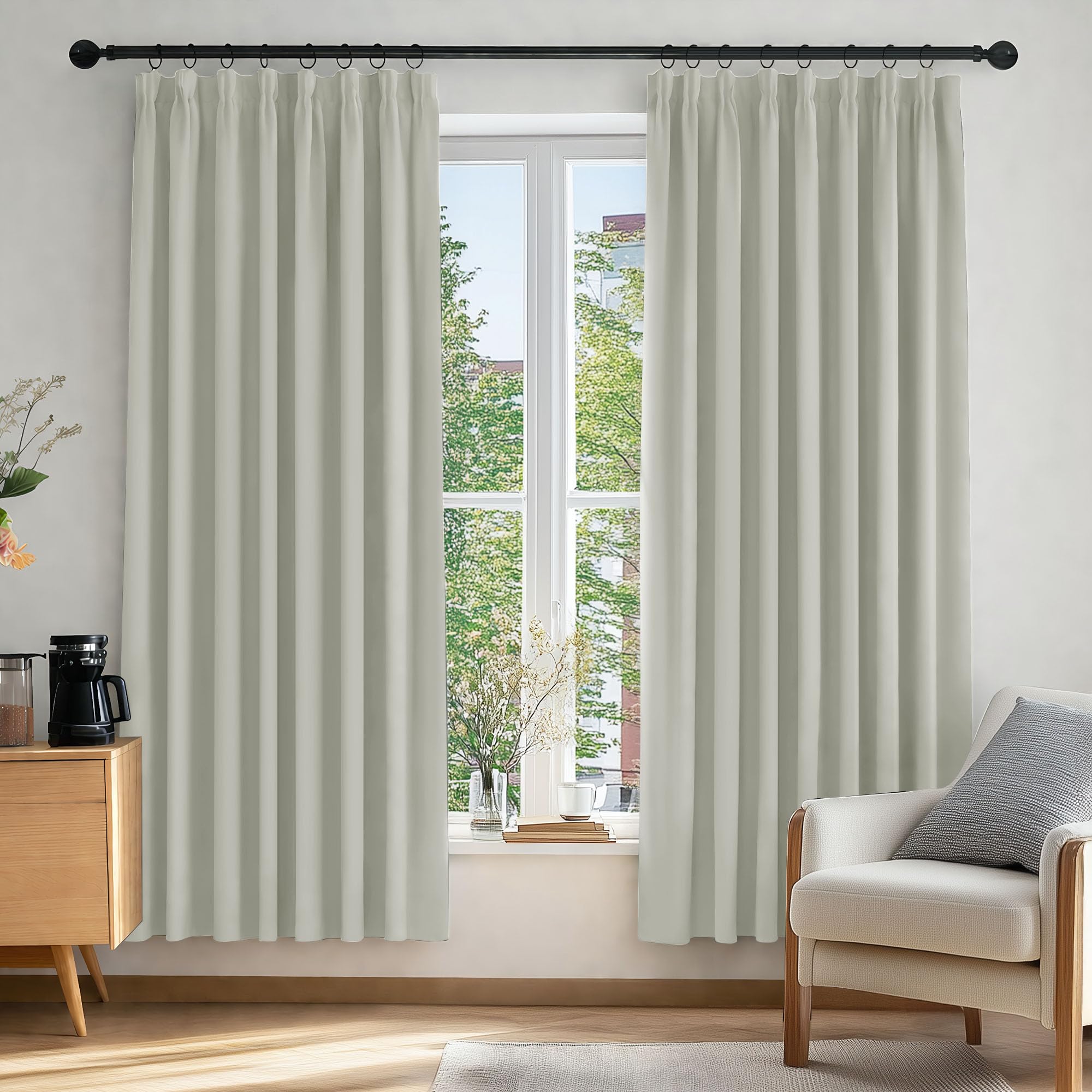Deconovo Gardinen mit Kräuselband Blickdicht Vorhänge Kälteisolierend Thermovorhang für Balkontür Schlafzimmer 2 Stück
