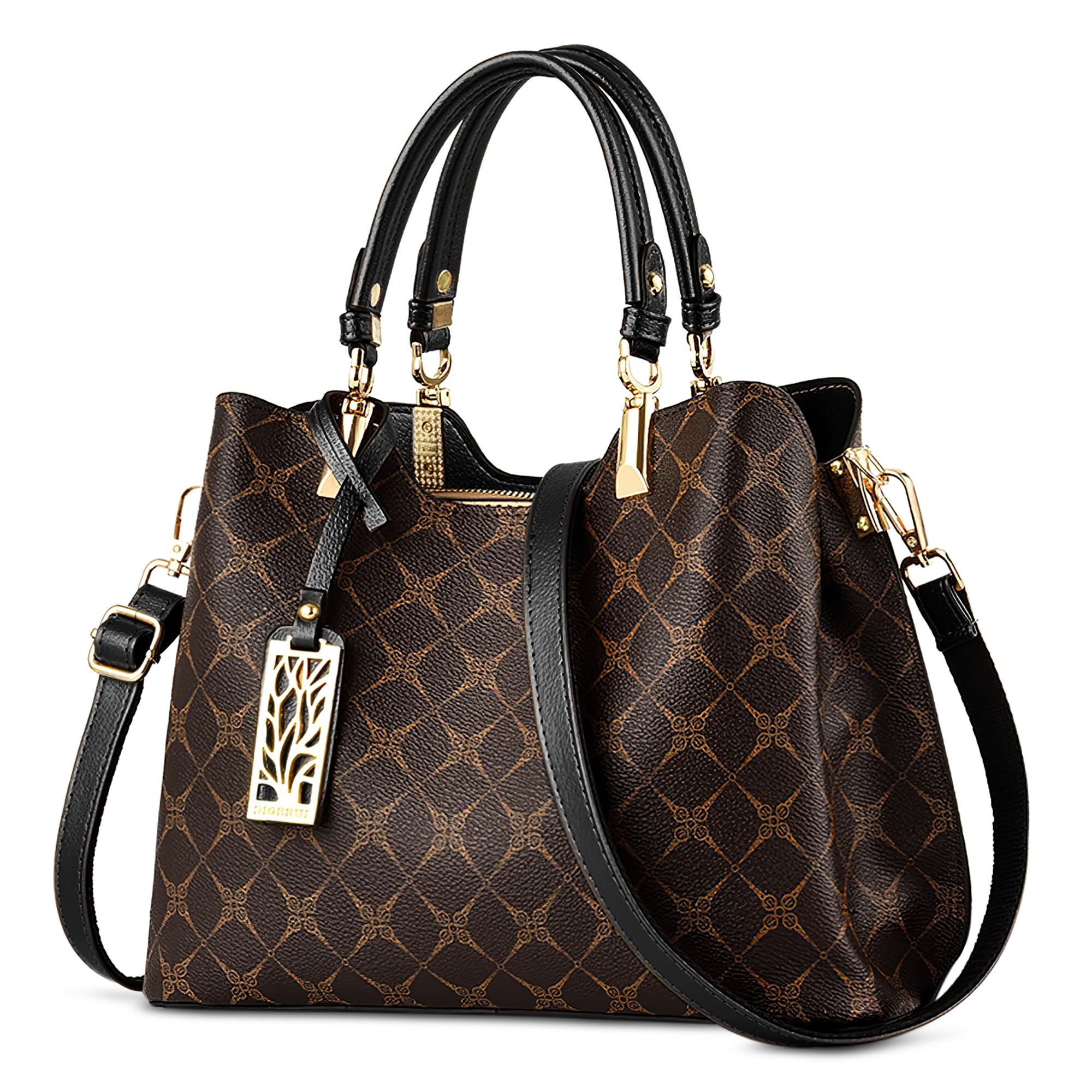 DIRRONA Damen Handtasche Mittel Schultertasche Casual Umhängetasche PU Leder Tasche Shopper Party Top Tragetasche Eleganter Druck Frauen Henkeltaschen Mit Anhänger