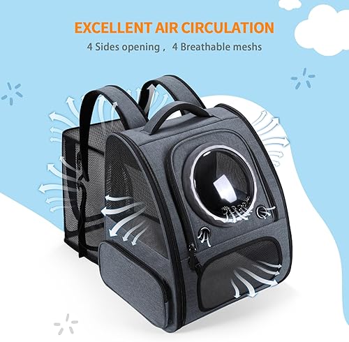 Miniatura 5 de Mochila expandible para gatos con ventana de burbujas transparente, bolsa de viaje de malla transpirable, diseño de cápsula espacial portátil con