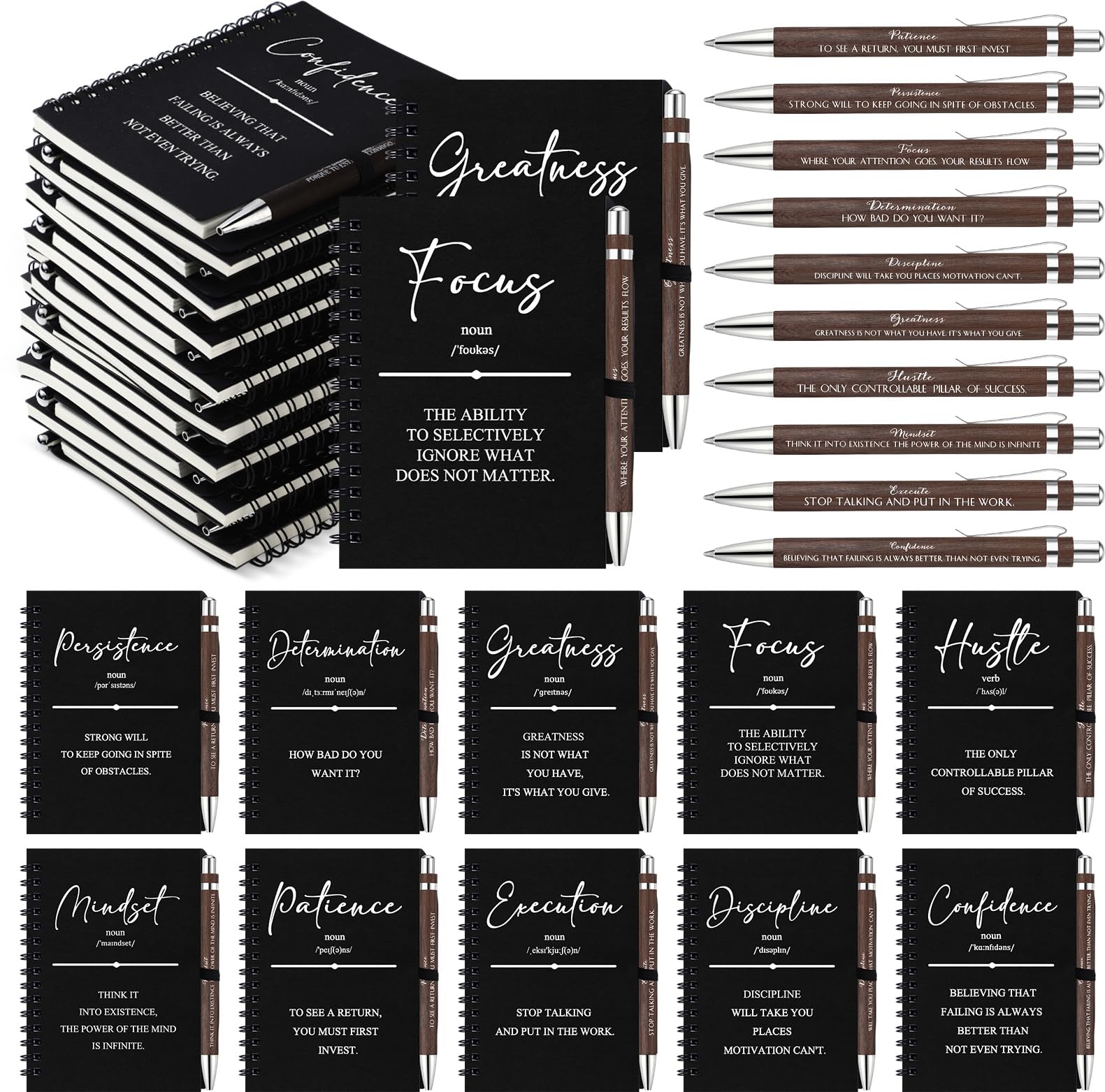 TecUnite 30 Sets Inspirational Spiral Notebooks with Motivational Bamboo Pens, Appreciation Gift for Employee Coworker Team Staff, Thank You Gift