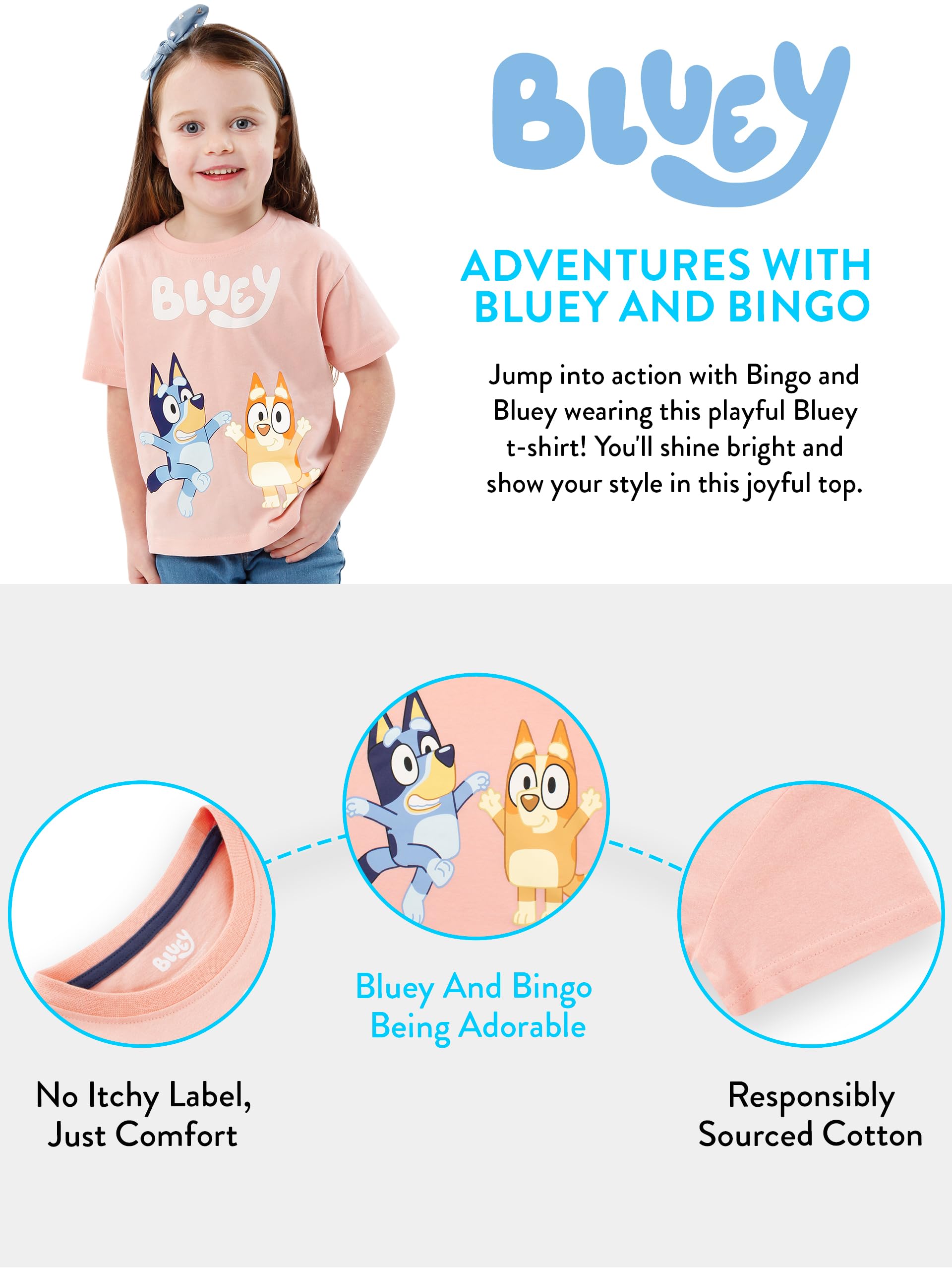 Bluey Camiseta Camiseta de Bingo para Niñas | Camisetas Manga Corta Niña | Camisetas Niñas | De 18 Meses a 6 Años