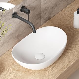 Oval Vessel Sinks for Bathrooms - OCEALAGOON 18″x12″ Bathroom Vessel Sinks White Porcelain Ceramic Countertop Sink Modern Sink Bowls for Bathroom Vanity