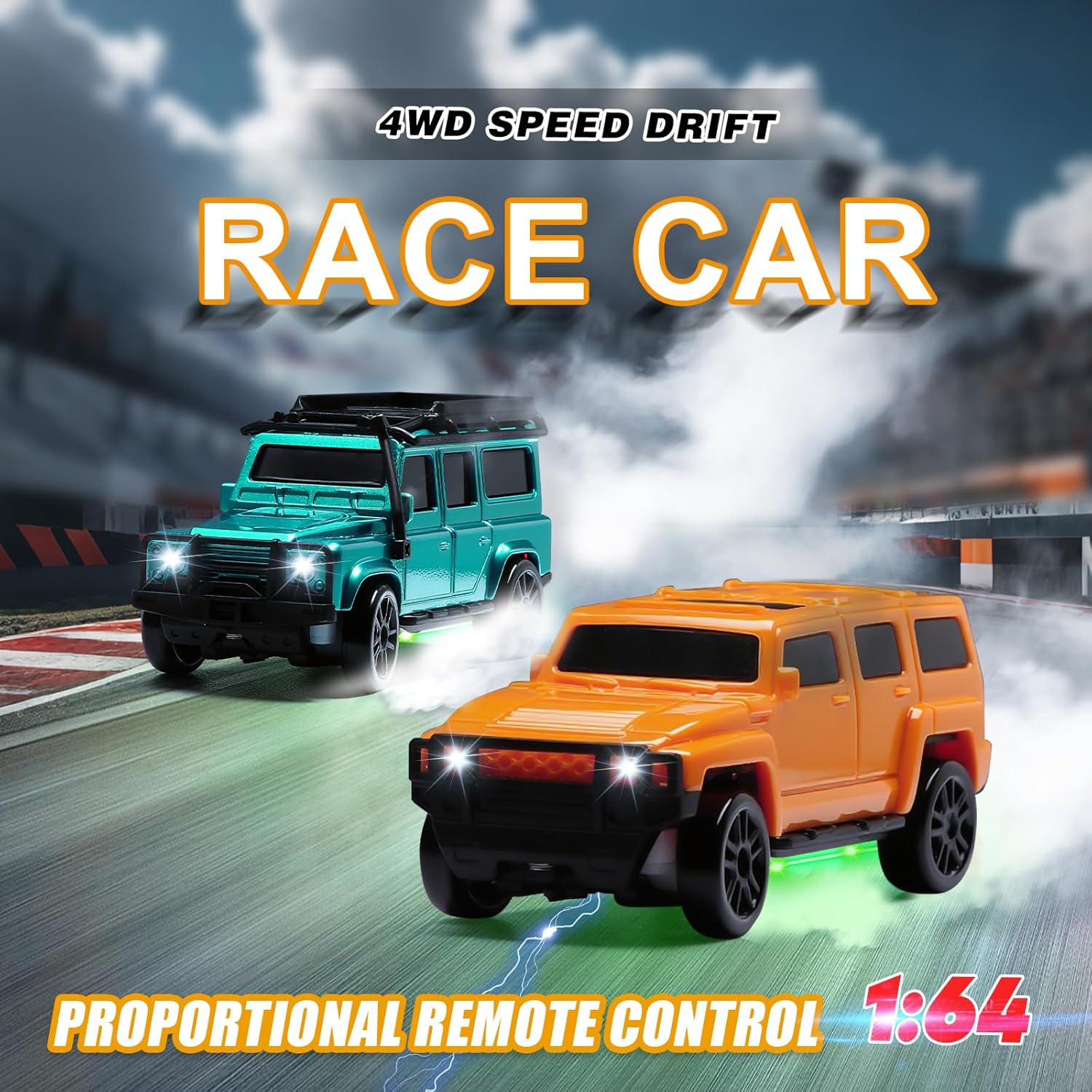 1/64 Scale Desktop Drift RC Car,Mini RC Sports Car 2.4Ghz with Gyro Mini Drift Racing Remote Contrl Cars Model Toys Hobby Gift for Adults and Kid Children's (SUV-Green)