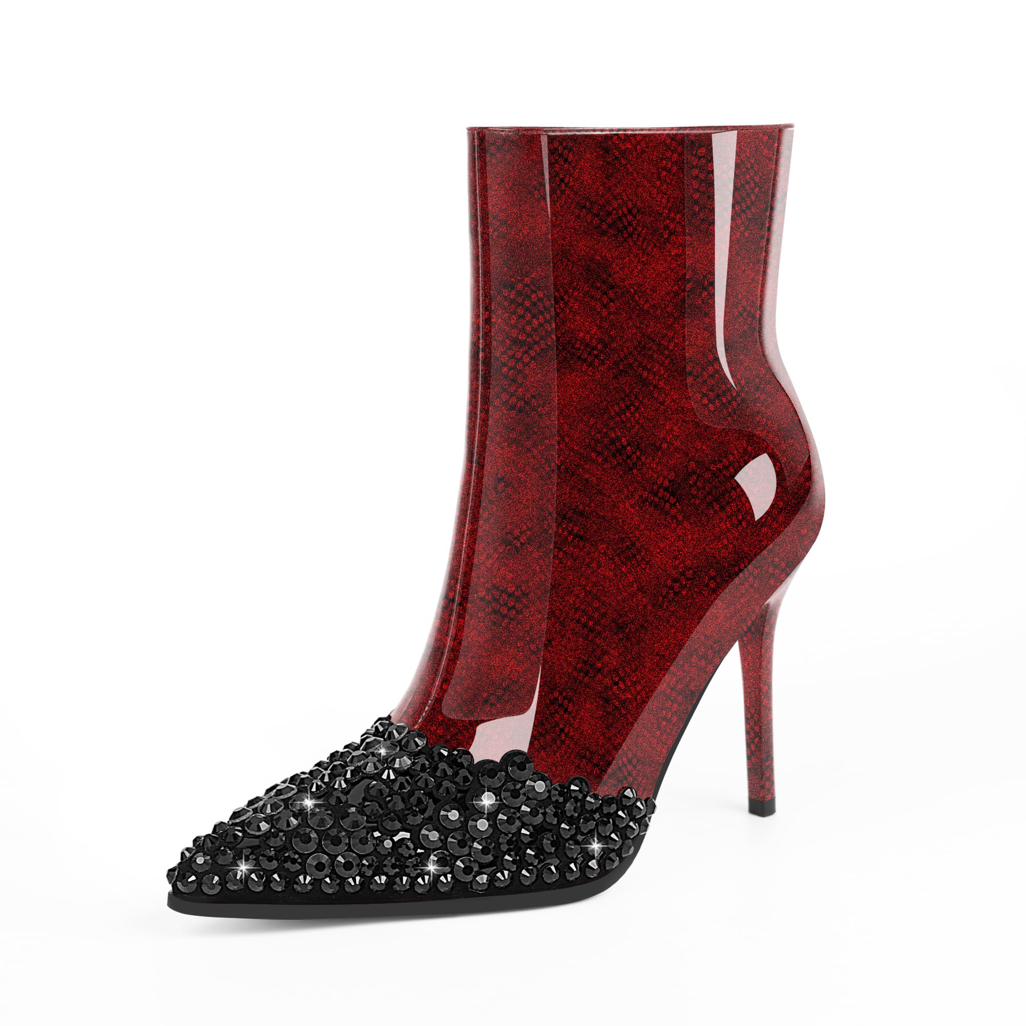 Womens High Heel Sexy Ankle Boots Rhinestone Pointed Toe Shoes