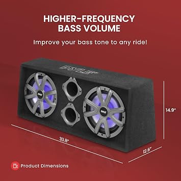 Pyle 12 Dual Bass Subwoofer Box System - 600 Watt Slim Mount Truck Audio Subwoofer Box with Rear Vent Design and Built-in Lighting LED Light - PLBAS122LE Black