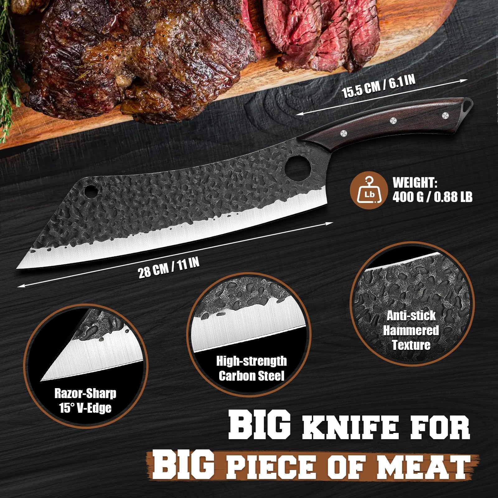 PURPLEBIRD Japanese Brisket Slicing Knife for BBQ, Full Tang Butcher Knife — Amazon image 4