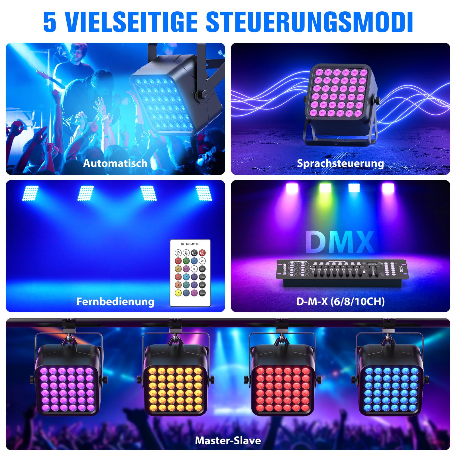2PCS 54W Par LED Batteria RGBWA UV, 5200mAh Ricaricabile 36 LED Luci da Palco con Telecomando, Luci di Scena 4-6 Ore per Esterni Discoteca Matrimoni Bar Spettacolo Halloween Natale