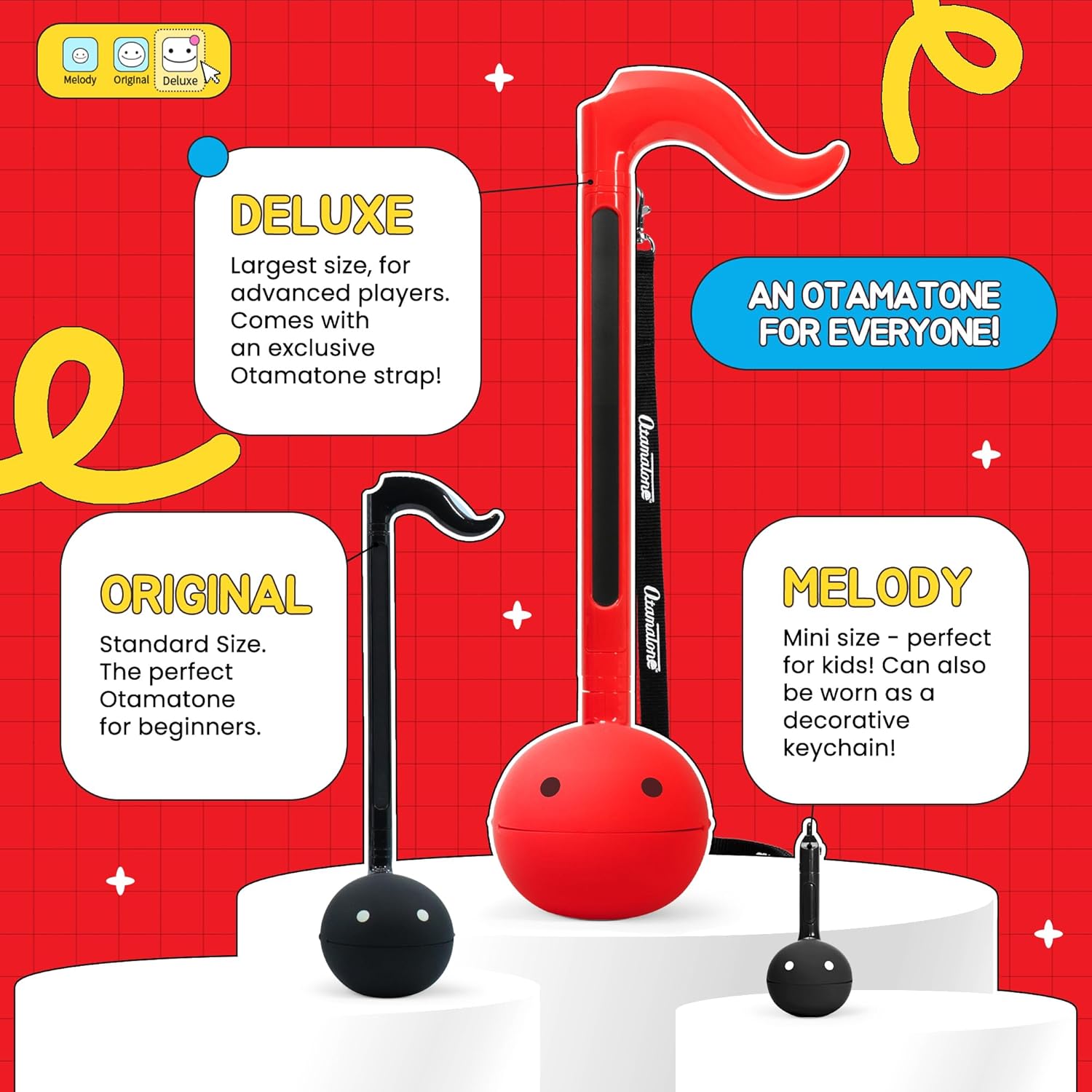 Otamatone Deluxe Electronic Musical Instrument for Adults Portable Synthesizer Digital Electric Music from Japan by Cube/Maywa Denki Cool Stuff Gifts, Red [English Manual]