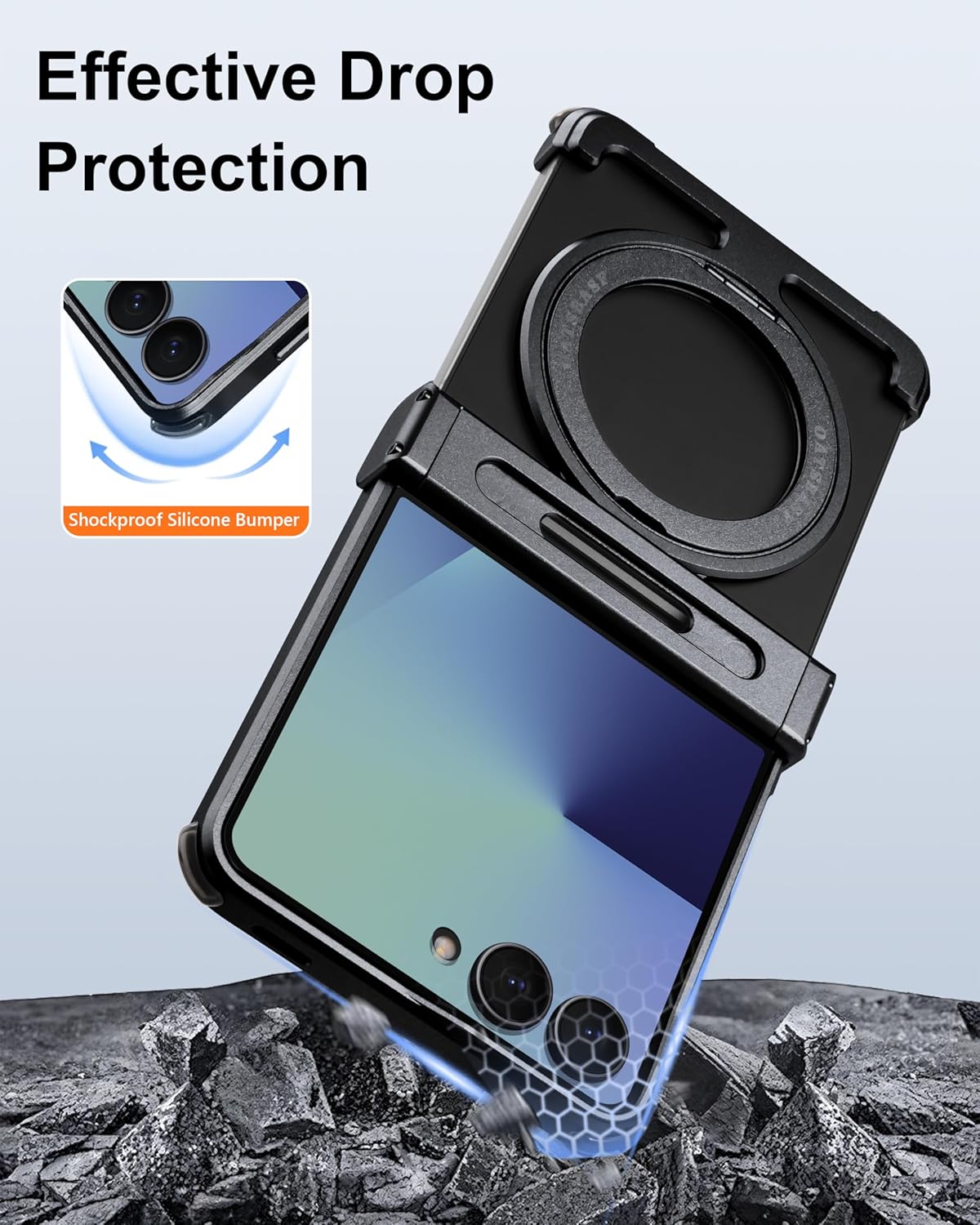 Frameless for Samsung Galaxy Z Flip 7 Case with Stand,360°Rotatable Magnetic Kickstand Phone Cases,Aluminum Metal Heat Dissipation Slim Shockproof Protective Cover for Galaxy Z Flip7(Black)