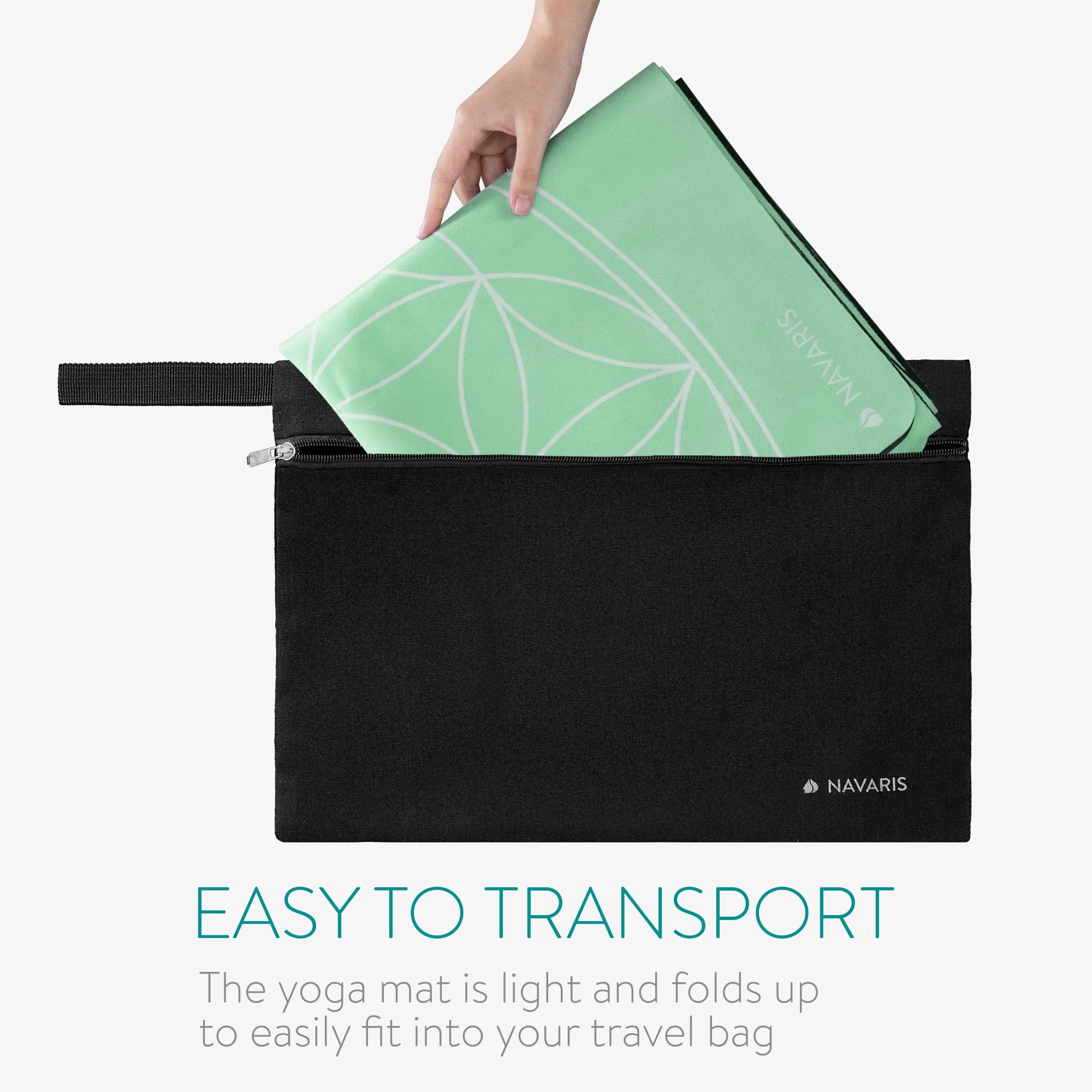 Navaris Tappetino Yoga in Gomma Antiscivolo - Materassino Pieghevole Fitness Sport Pilates con Custodia - Rubber Yoga Mat 183x61x0,15cm - Fiore Vita