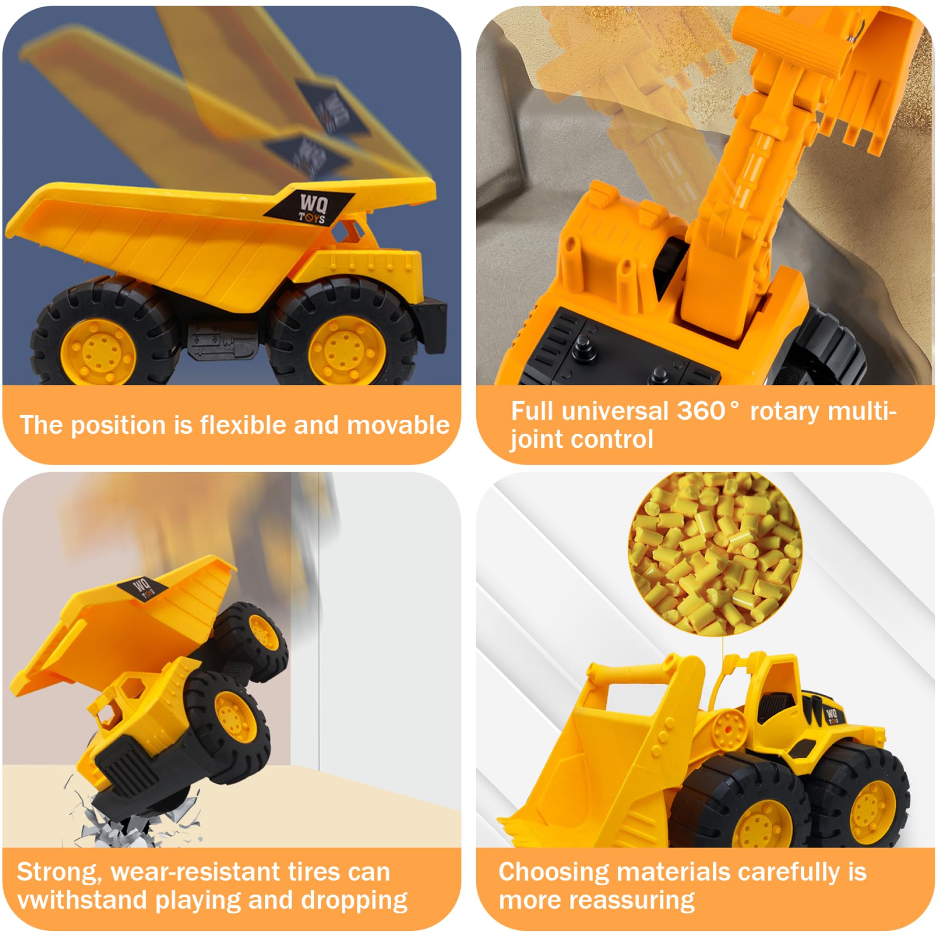 Macchinine giocattolo per bambini Set di 3 veicoli da costruzione a inerzia, include escavatore, bulldozer, camion (grande)